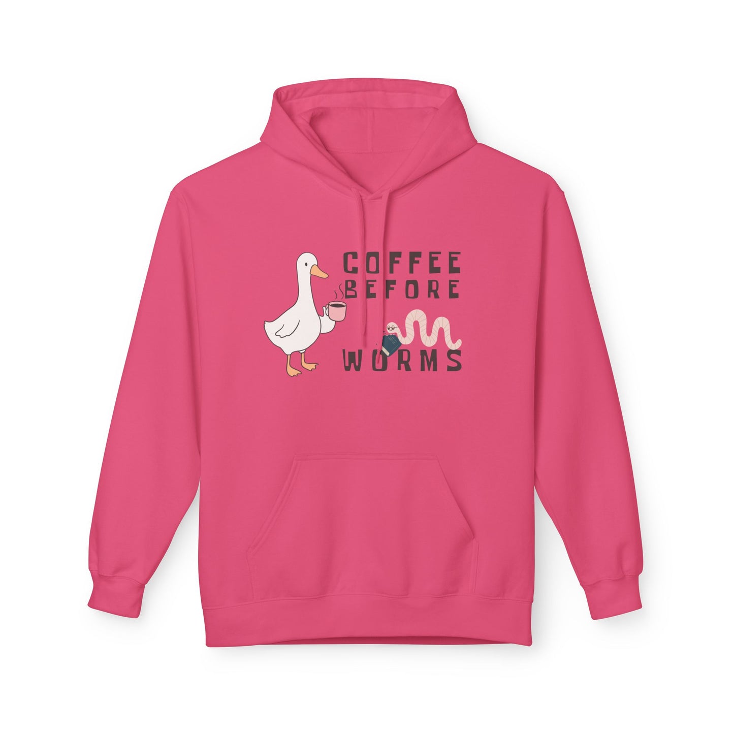 Teen/Adult Unisex Coffee Before Worms Hoodie – Funny Duck & Bookworm Morning Design