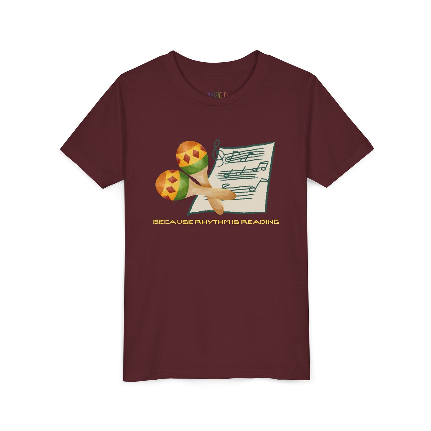 Youth Because Rhythm Is Reading Tee – Maracas Shirt for Kids Who Read Music Like a Book