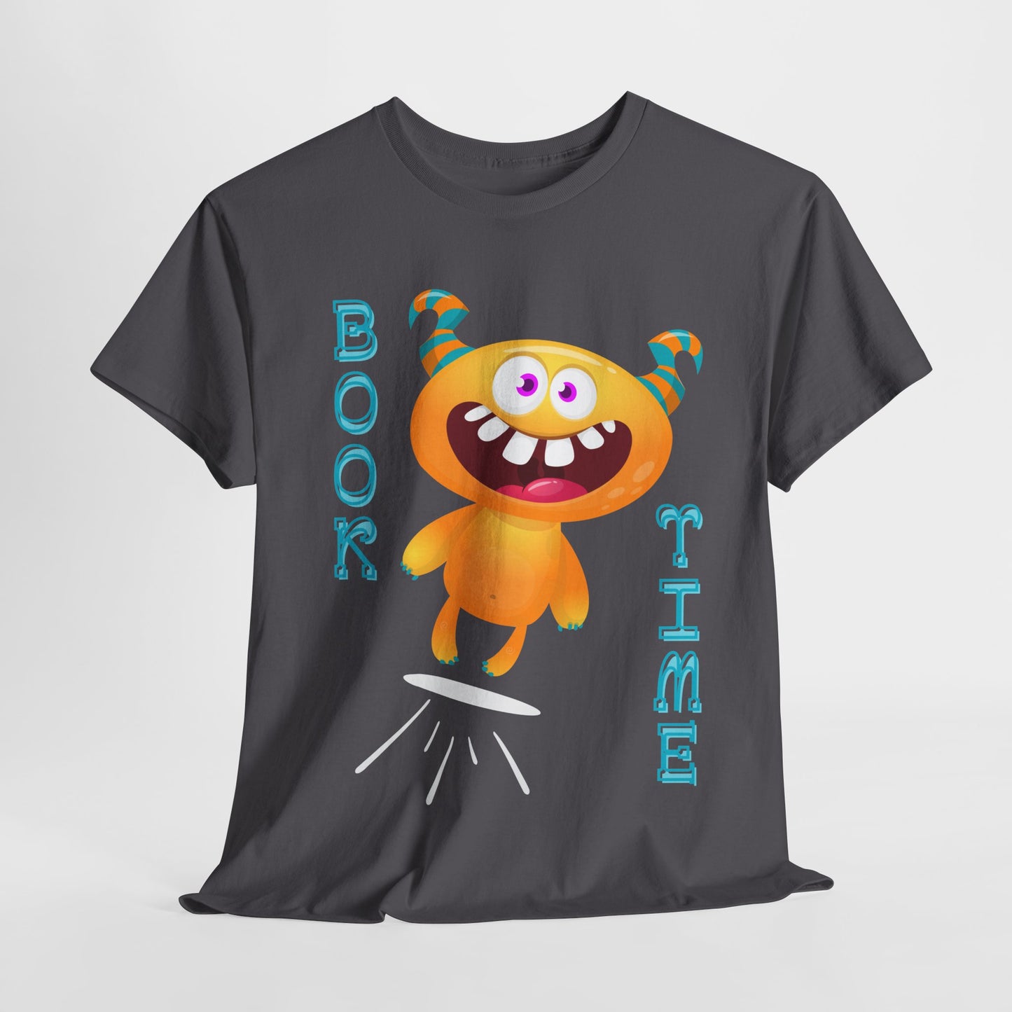 Teen/Adult Unisex “Book Time” Tee – Playful Yellow Monster Reader Shirt for Book Lovers