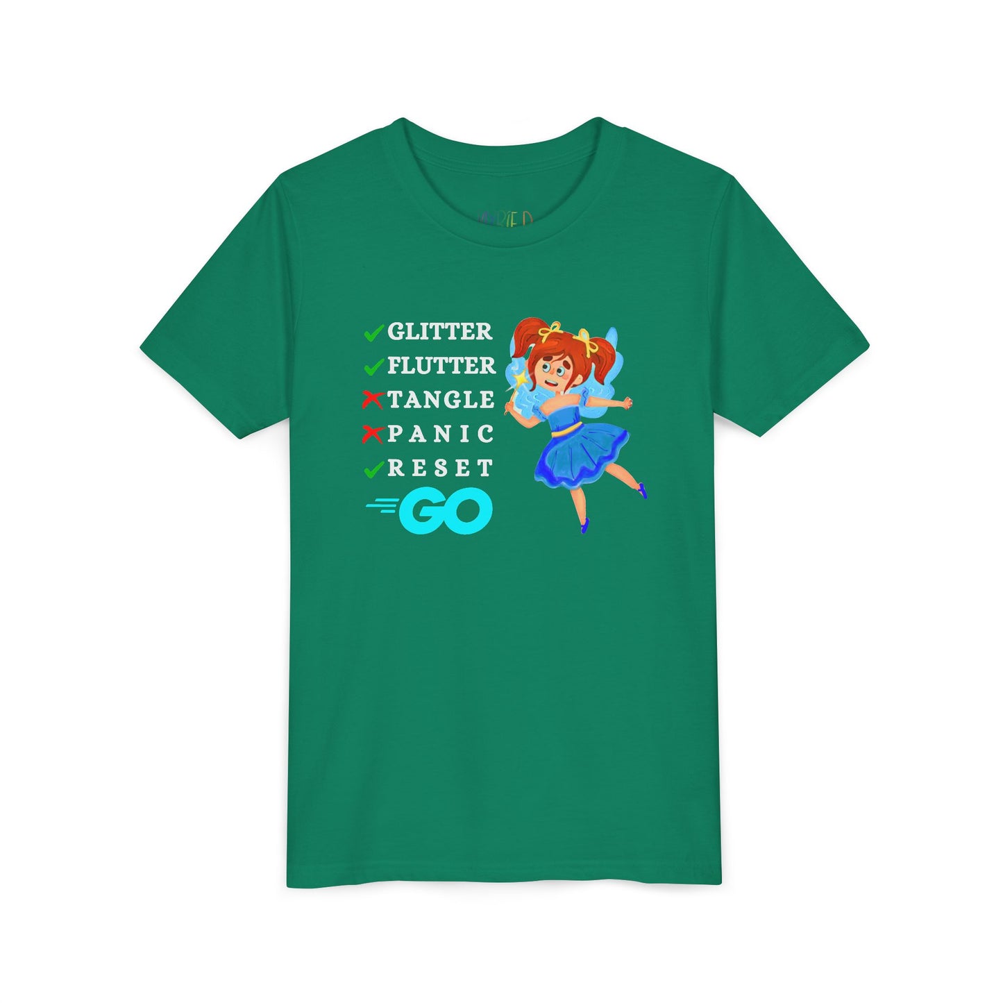 Youth Glitter. Flutter. Reset. GO. Tee – Bounce Back Like a Pro