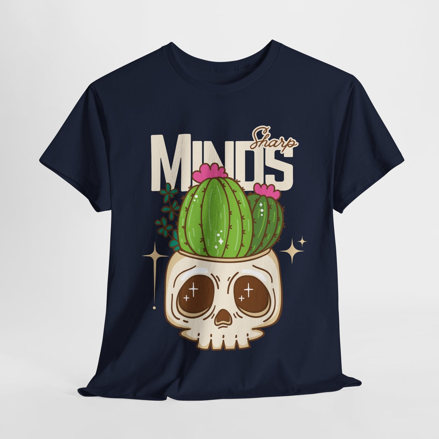 Teen/Adult Unisex "Sharp Minds" Skull & Cactus Graphic T-Shirt – Bold Bookish Style Tee