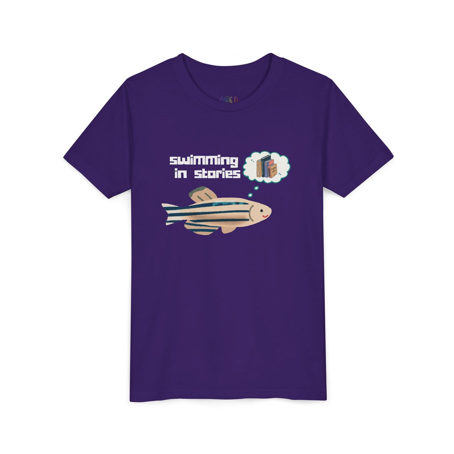 Youth Swimming in Stories Tee – Fun Reading Shirt for Curious Kids. A dreamy design for book-loving adventurers