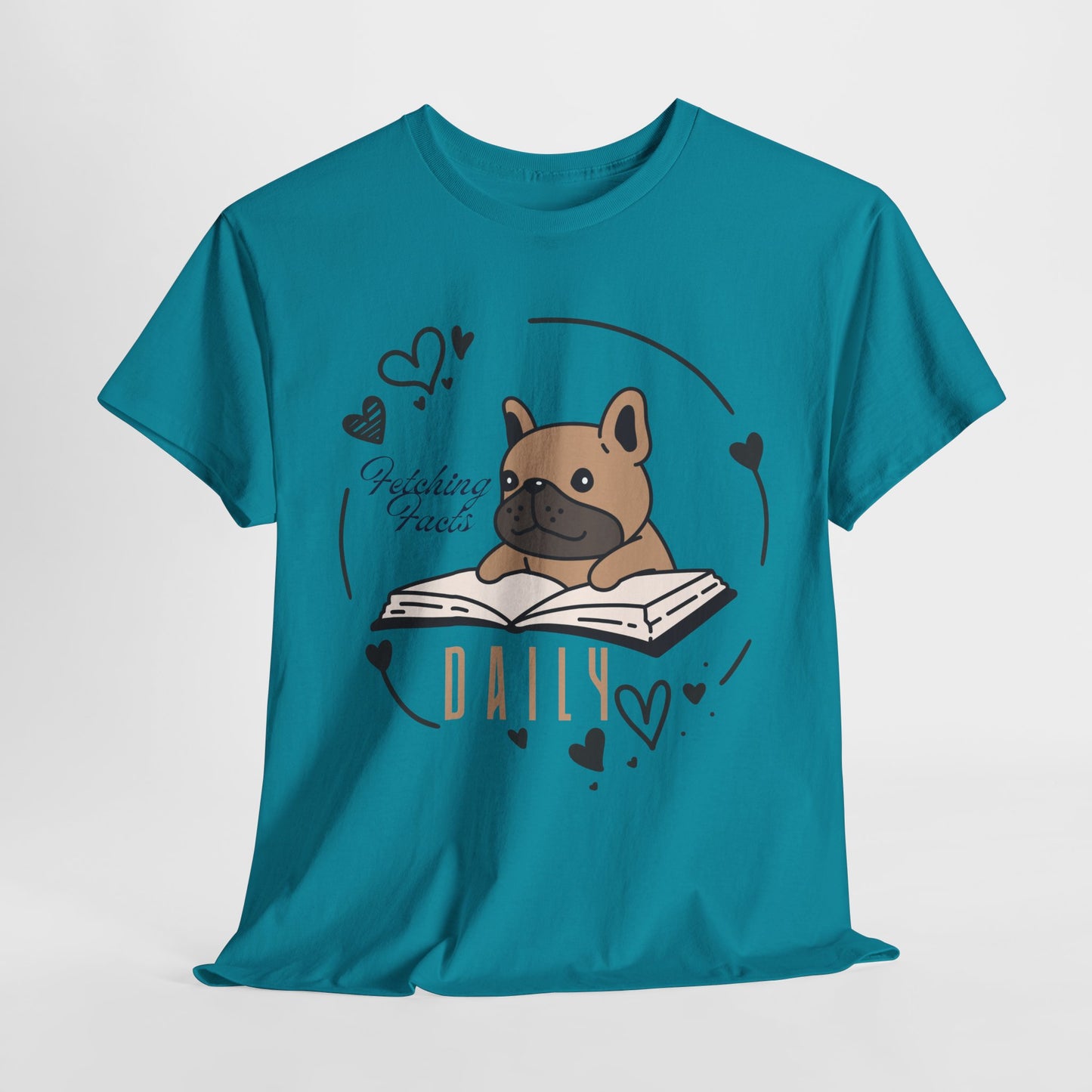 Teen/Adult Unisex “Fetching Facts Daily” Frenchie Book Tee