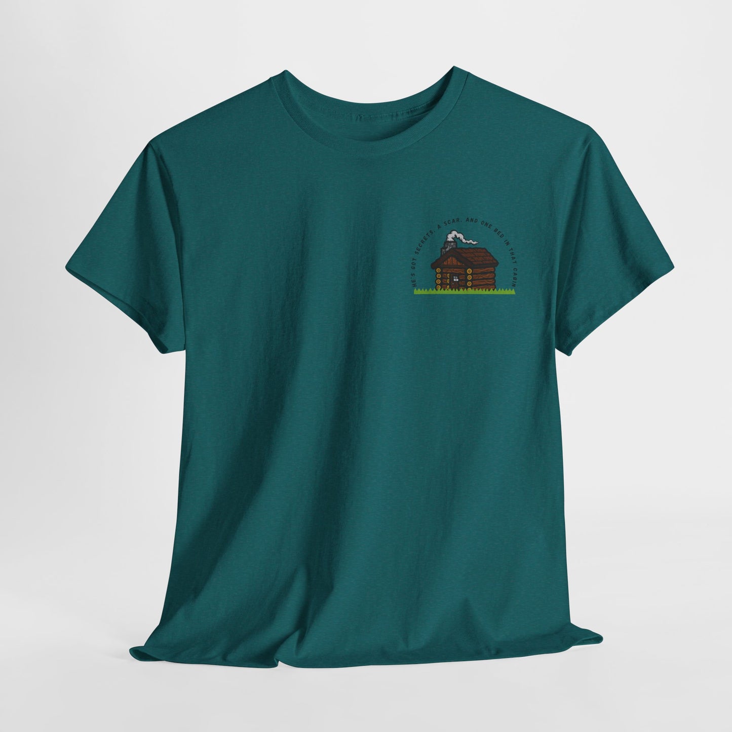 Teen/Adult Unisex Tee – He’s Got Secrets, a Scar, and One Bed in That Cabin (Little Edition)