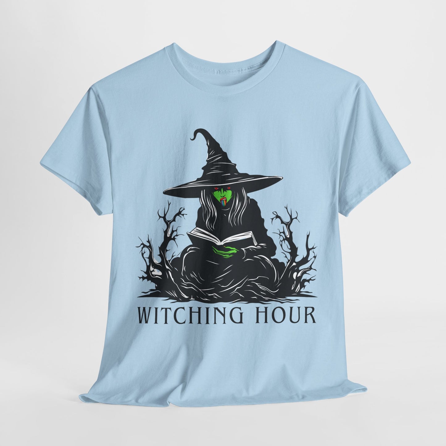 Teen/Adult Unisex Witching Hour T-Shirt – Spooky Reading Witch Graphic Tee