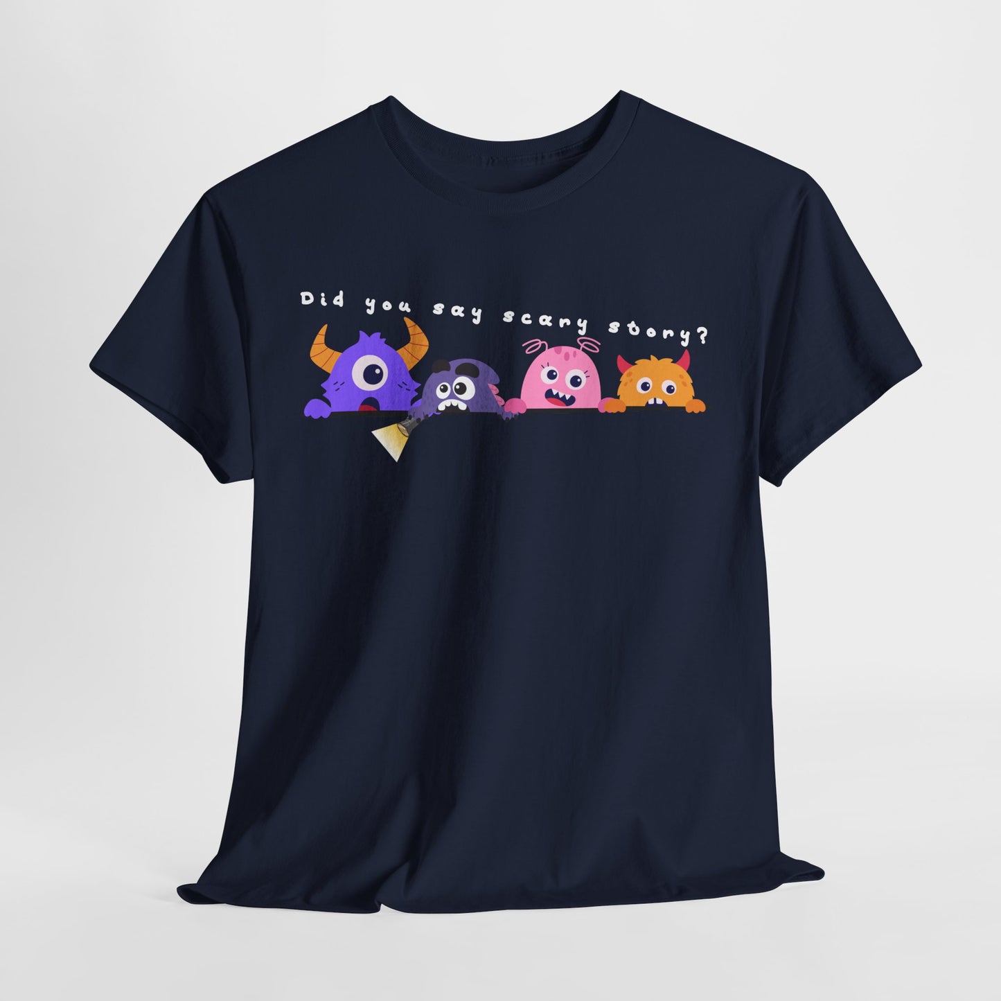 Teen/Adult Unisex “Did You Say Scary Story?” Tee – Creepy-Cute Read-Aloud Shirt for Bookworms & Storytellers