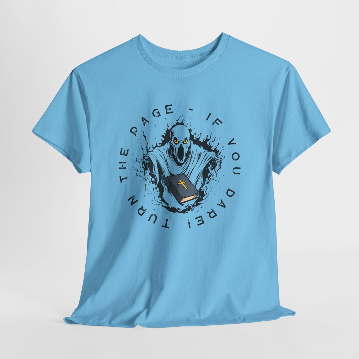 Teen/Adult Unisex Turn the Page If You Dare T-Shirt – Horror Book Graphic Tee