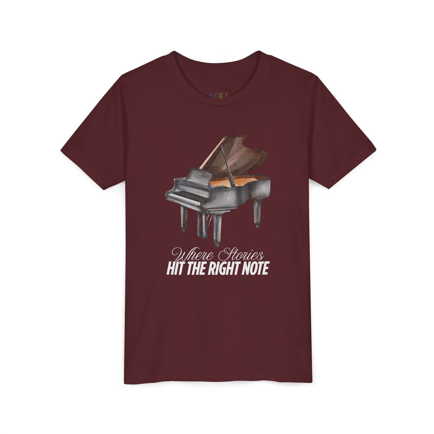 Youth Where Stories Hit the Right Note Tee – Piano Shirt for Kids Who Love Music and Meaning