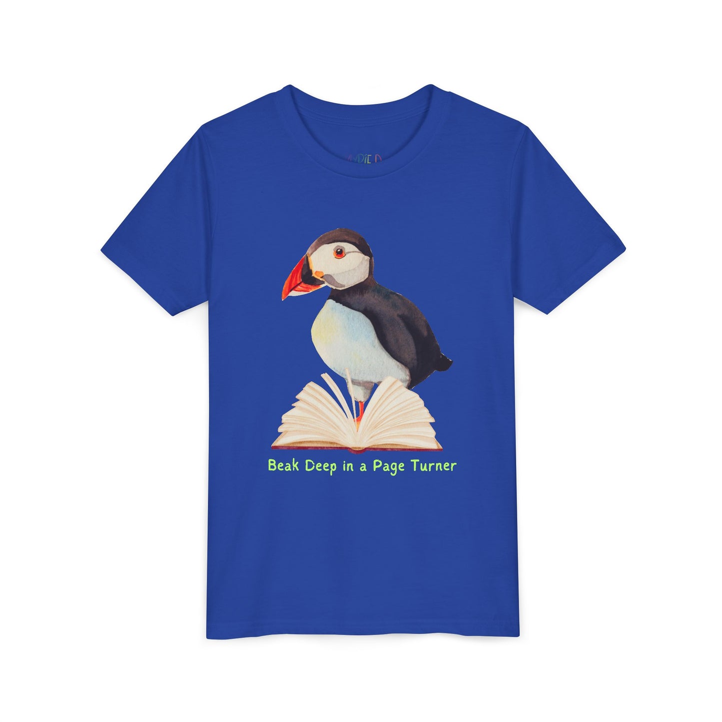 Youth Beak Deep in a Page Turner Tee – Puffin Reading Shirt for Focused Little Bookworms