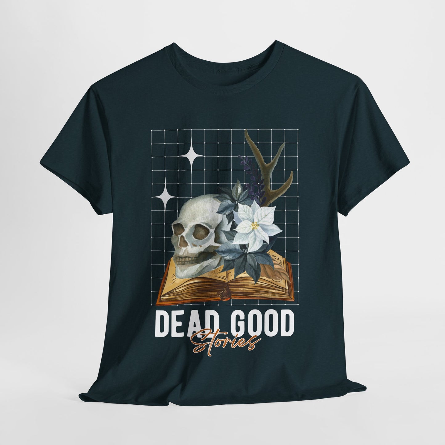 Teen/Adult Unisex Dead Good Stories T-Shirt β Skull & Book Horror Graphic Tee