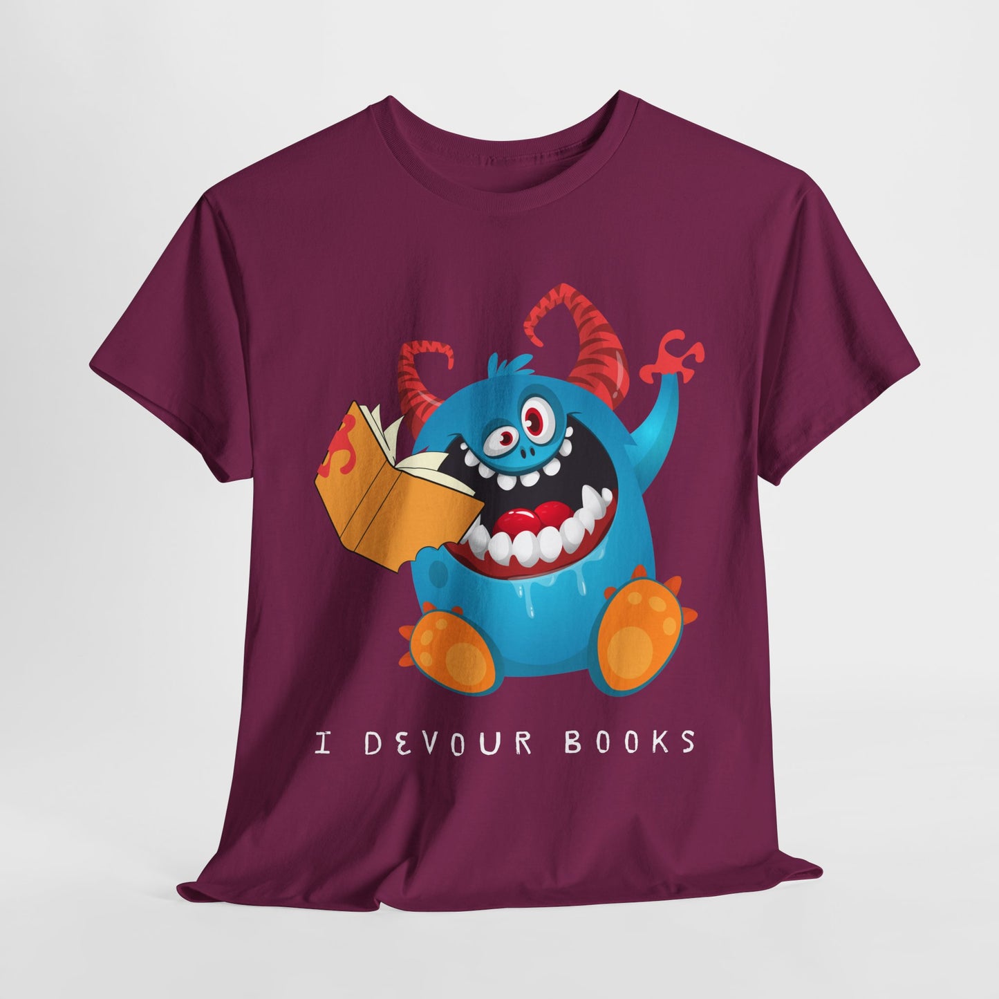 Teen/Adult Unisex “I Devour Books” Tee – Funny Gift for Voracious Readers & Lit Lovers