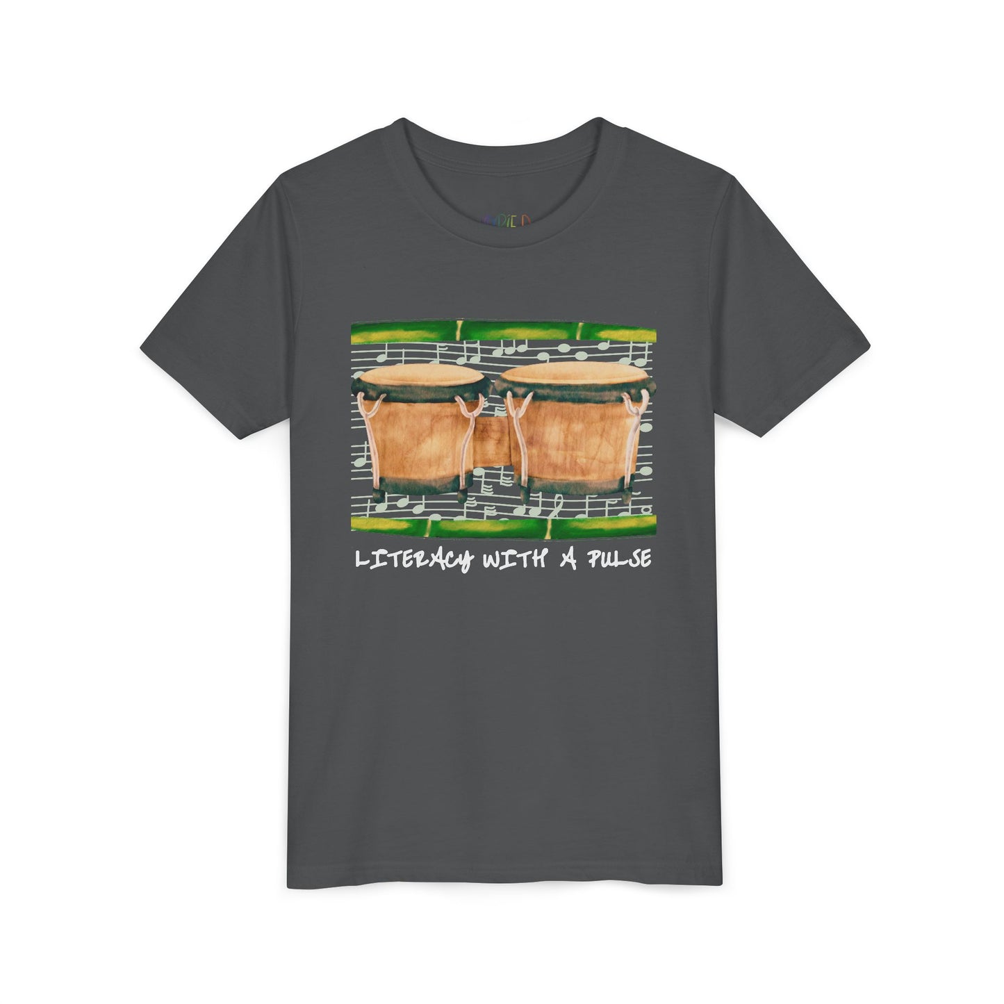 Youth Literacy With a Pulse Tee – Bongo Drum Shirt for Rhythm-Loving Readers