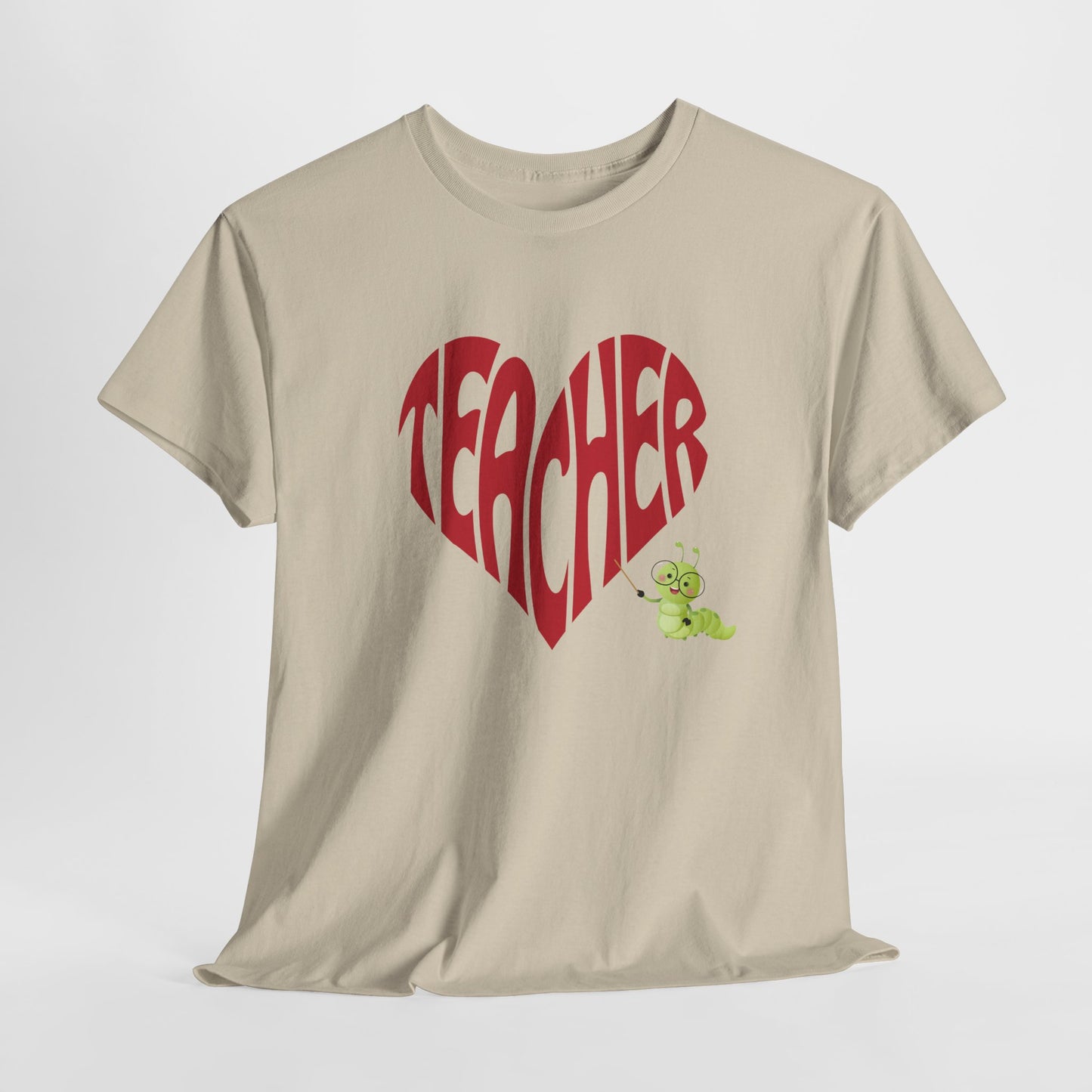 Teen/Adult Unisex Teacher Heart Tee – Retro Style with Bookworm Charm