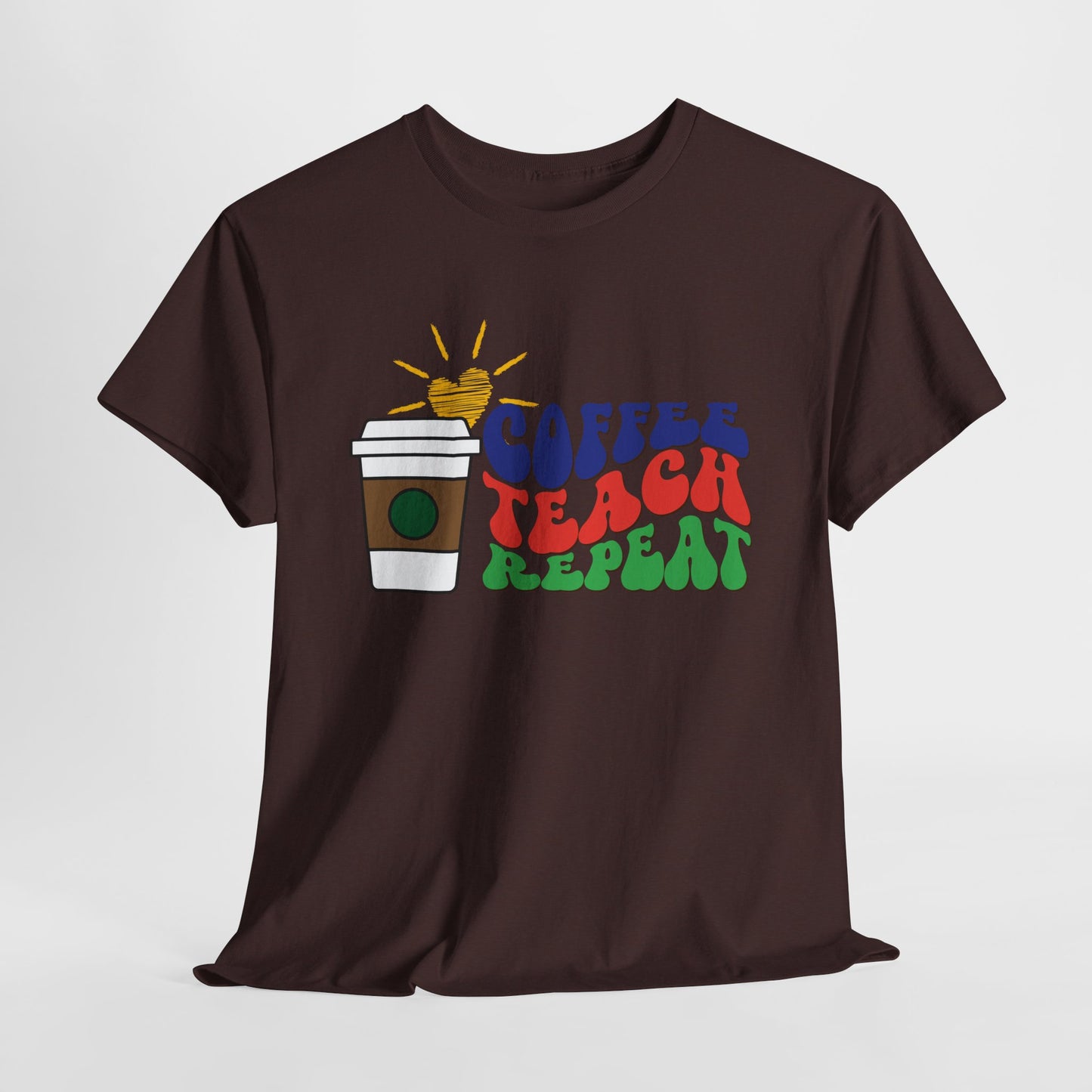 Teen/Adult Unisex Coffee. Teach. Repeat. Tee – Groovy Retro Shirt for Teachers