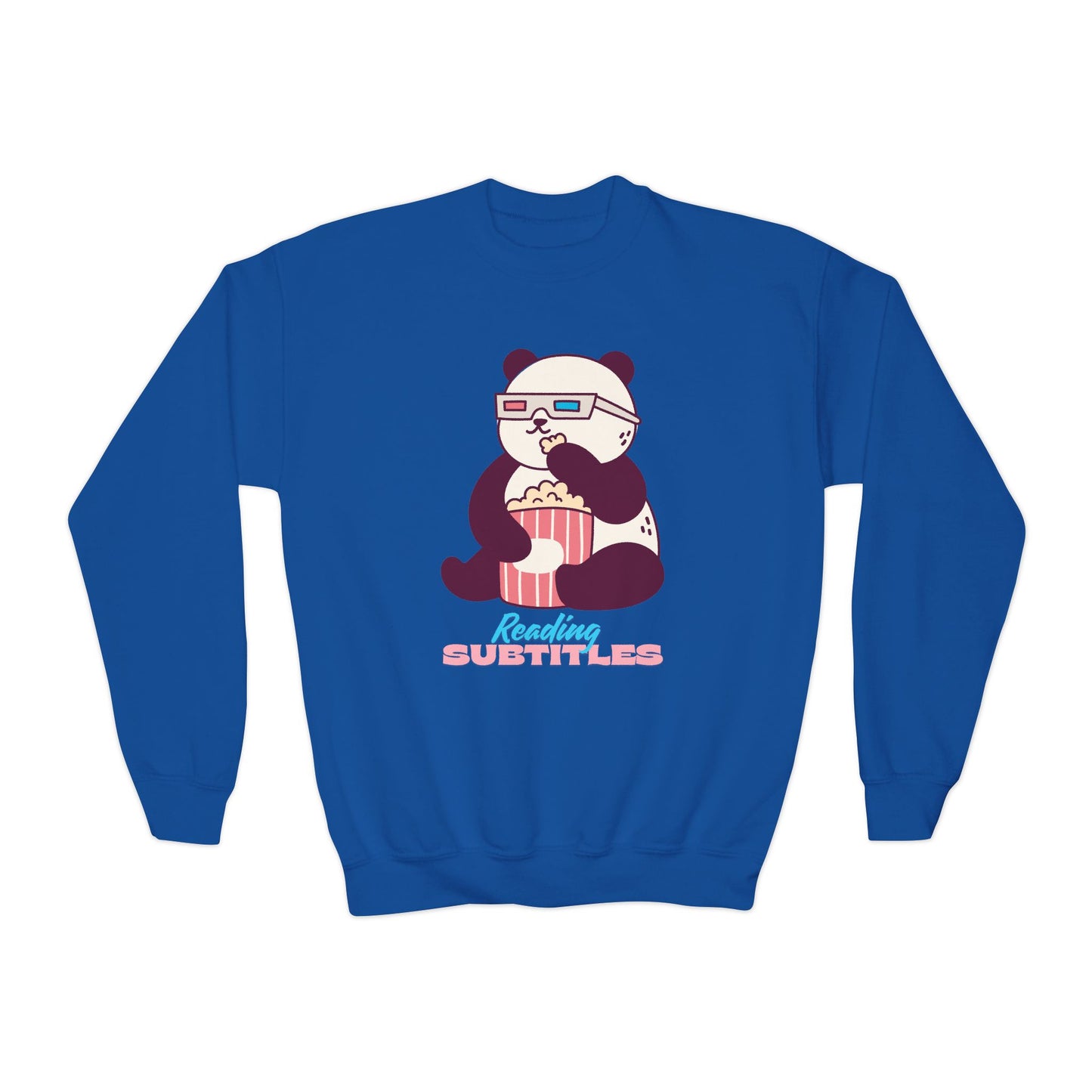 Youth Reading Subtitles Sweatshirt – Panda-Powered Popcorn & Fun!
