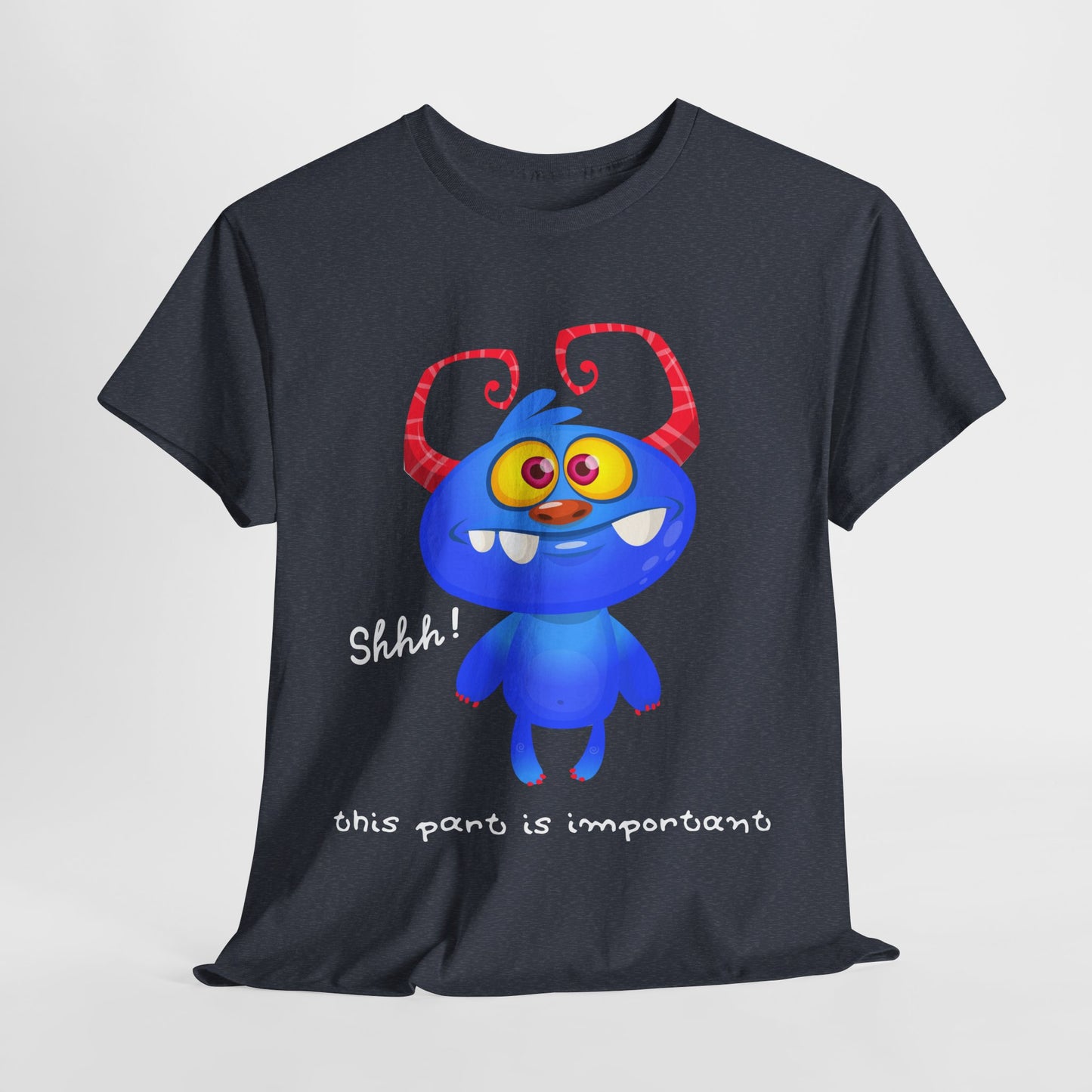 Teen/Adult Unisex “Shhh! This Part Is Important” Tee – Cute Blue Monster Quiet Zone Reading Shirt