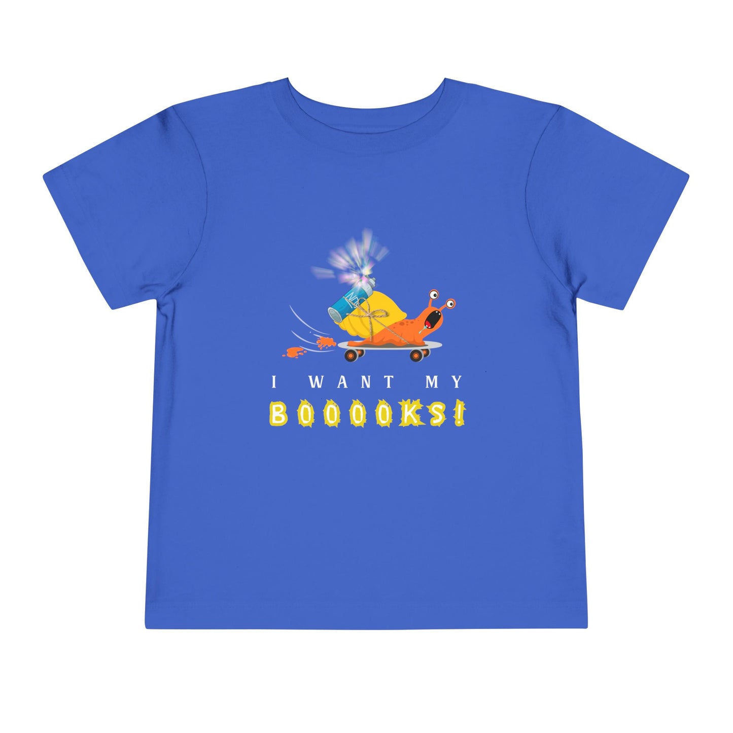 Toddler I Want My Booooks! Snail Tee – Funny Reading Shirt for Kids Who Zoom to Storytime