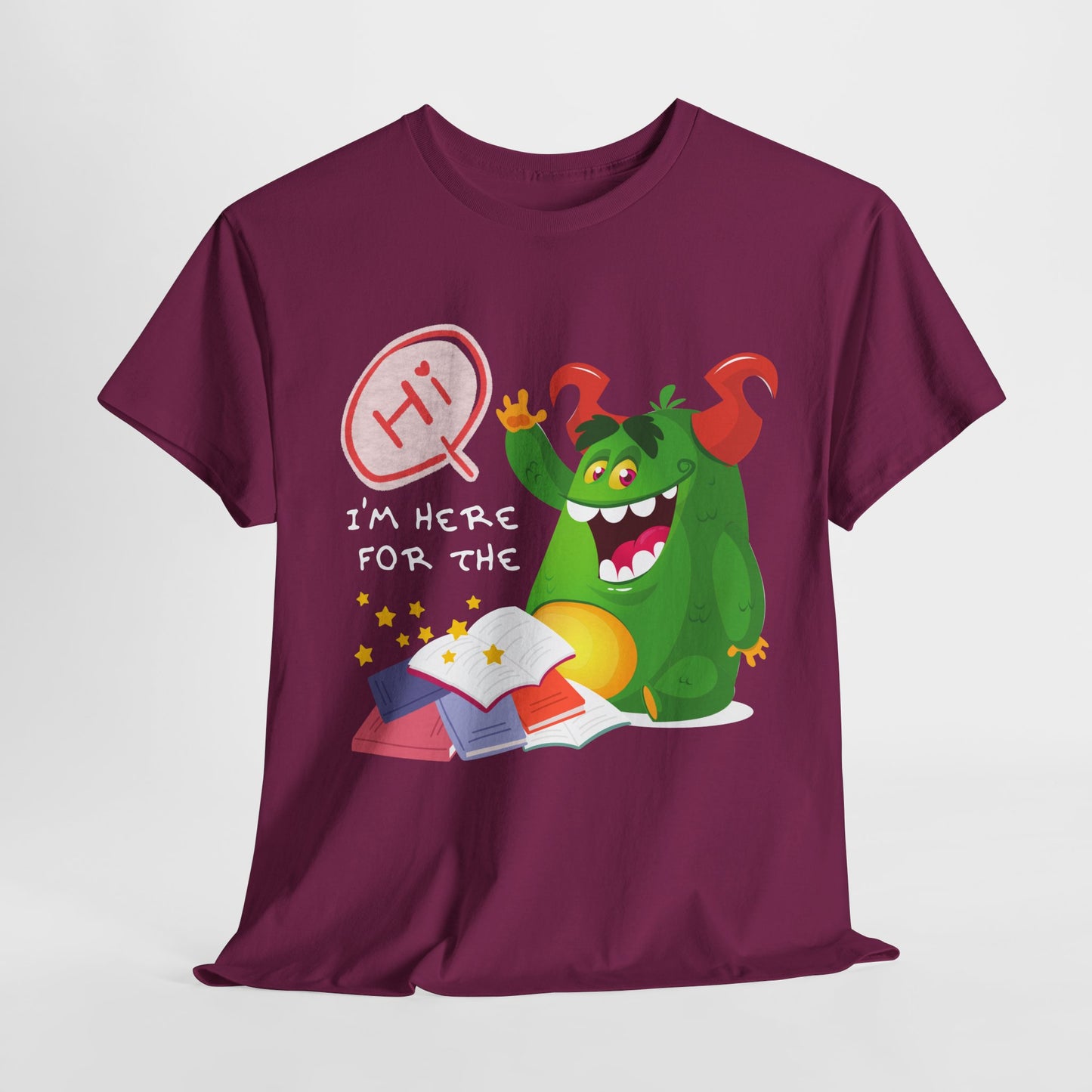 Teen/Adult Unisex “I’m Here for the Storytime” Tee – Cute Bookish Shirt for Fun-Loving Readers & Librarians