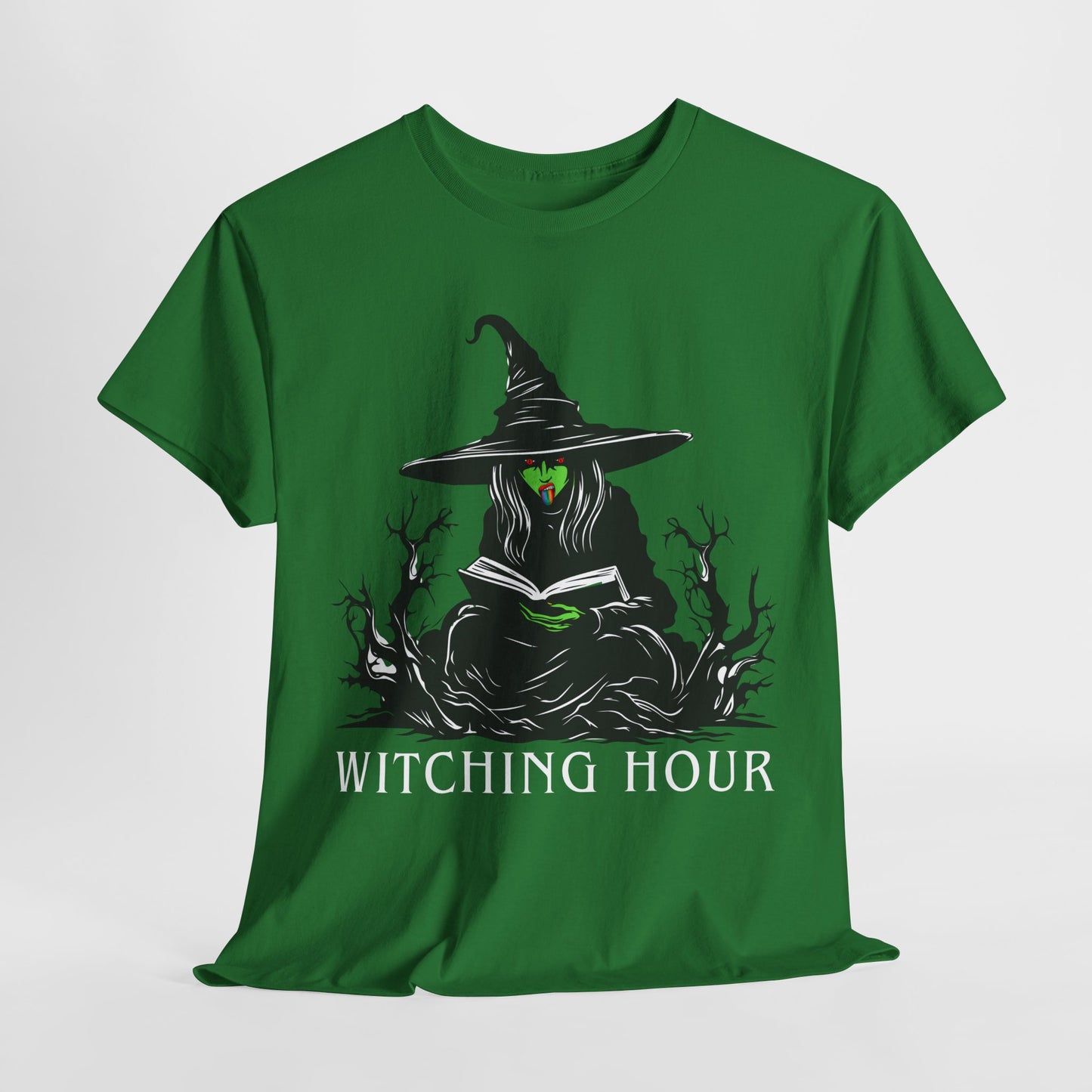 Teen/Adult Unisex Witching Hour T-Shirt – Spooky Reading Witch Graphic Tee