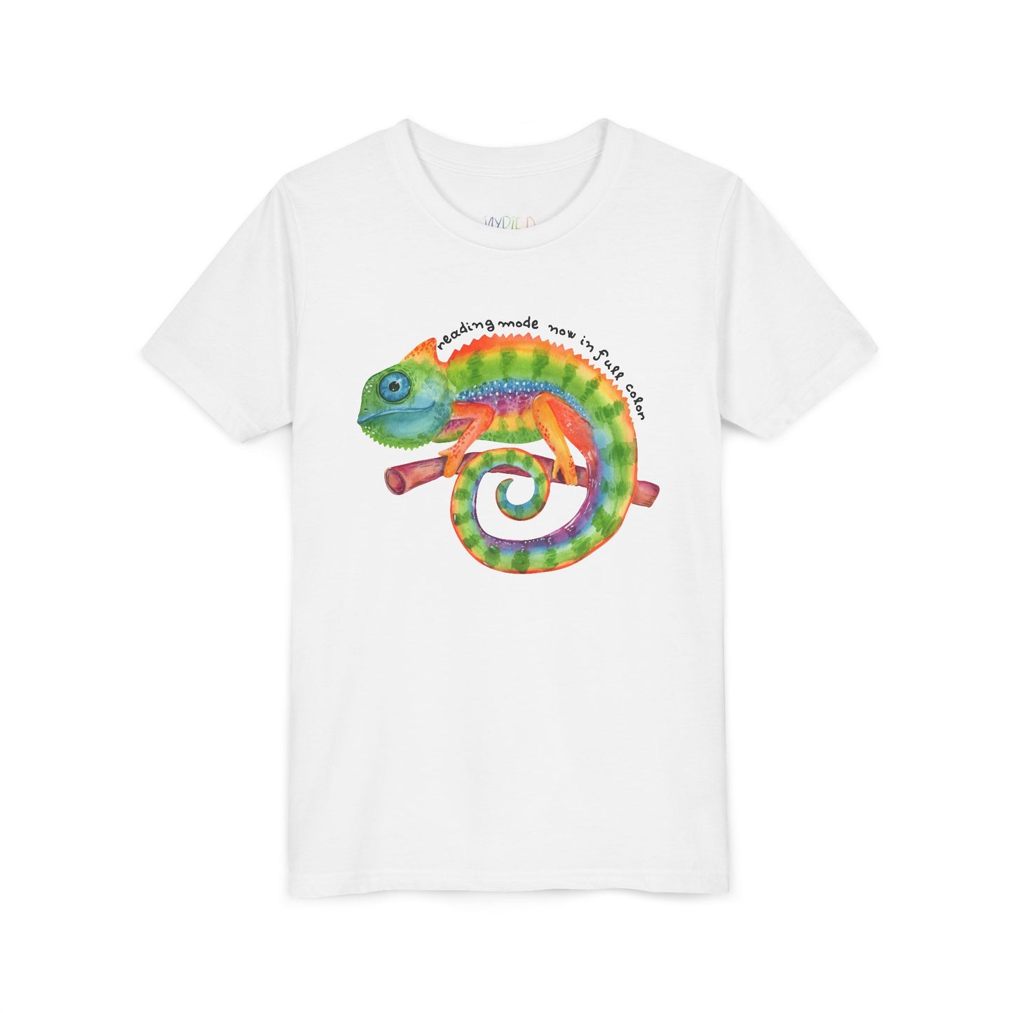 Youth Reading Mode: Now in Full Color Tee – Colorful Chameleon Shirt for Curious Kids