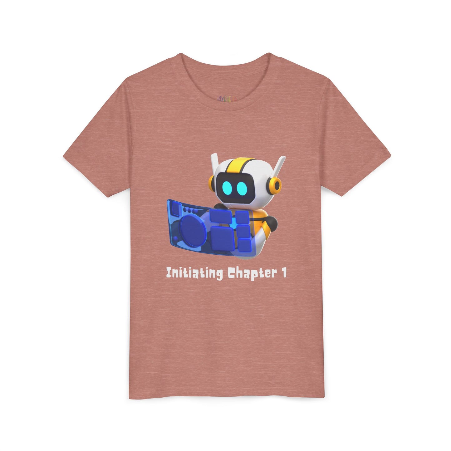 Youth Initiating Chapter 1 Tee – Robot Reading Adventure Shirt, A fun first chapter for future book lovers and digital dreamers alike.