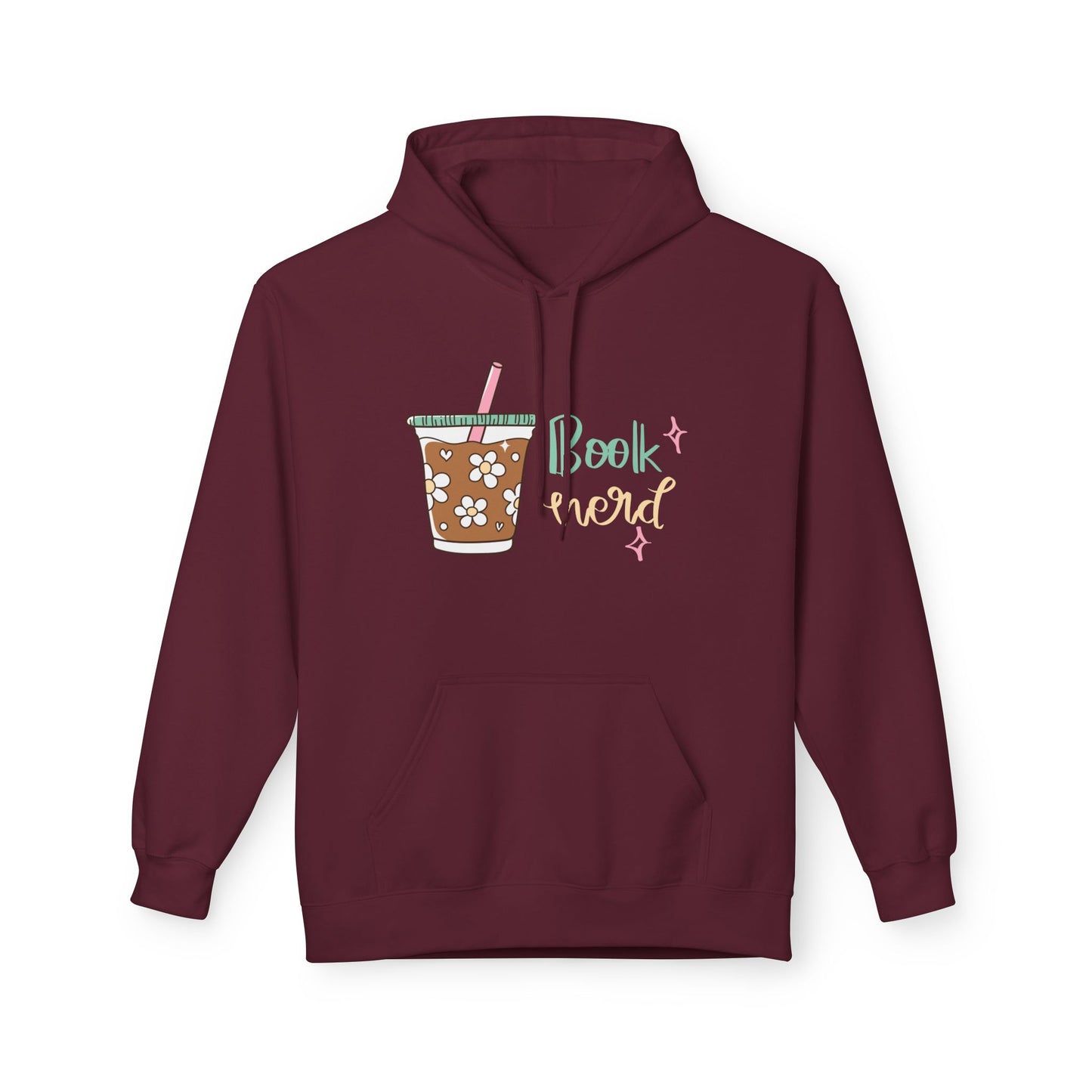 Teen/Adult Unisex Book Nerd Hoodie – Iced Coffee and Reading Vibes Design