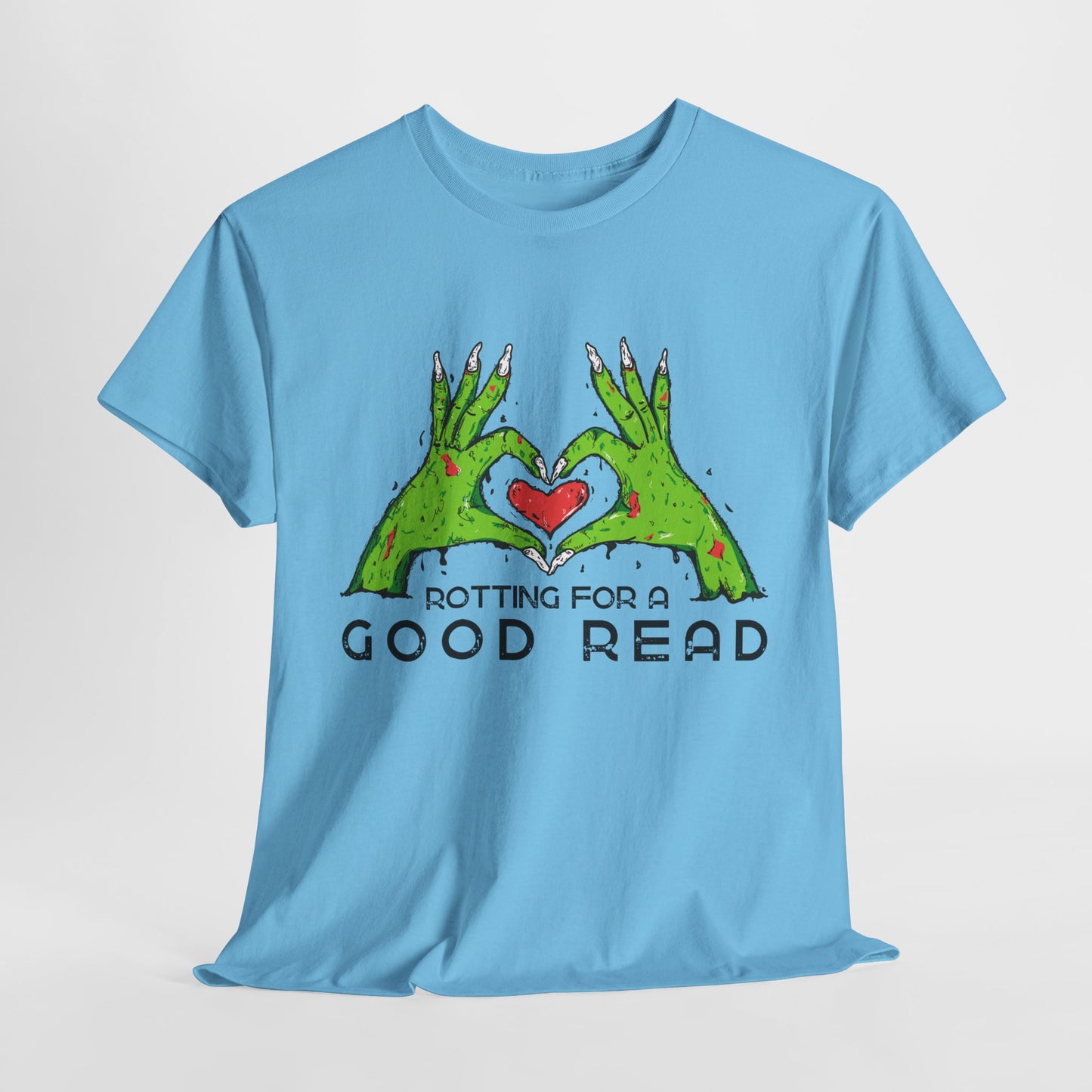 Teen/Adult Unisex "Rotting for a Good Read" Zombie Hands T-Shirt β Creepy Book Lover Tee