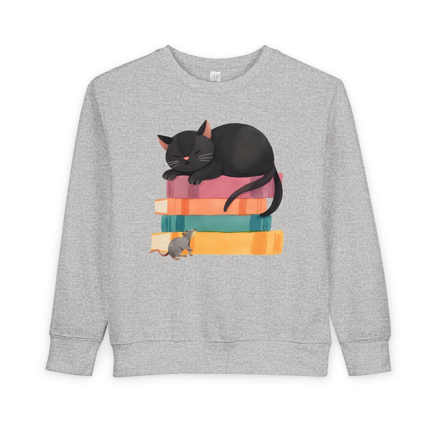 Toddler Cat Nap Story Stack Sweatshirt β Cozy Reading Cat & Mouse Crewneck for Book-Loving Kids