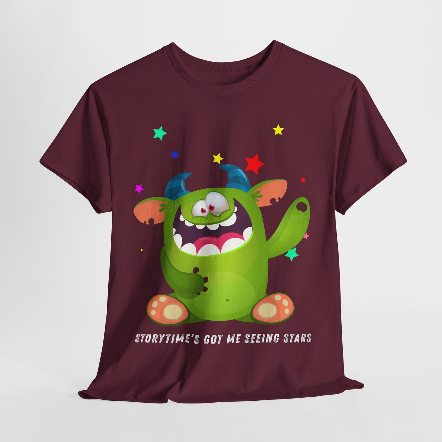 Teen/Adult Unisex Storytime’s Got Me Seeing Stars – Playful Monster Reading Tee