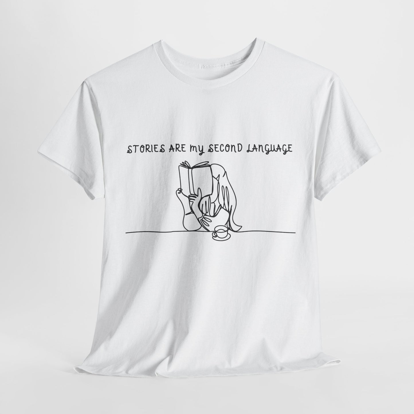 Teen/Adult Unisex Stories Are My Second Language Tee – For Readers Who Speak Book