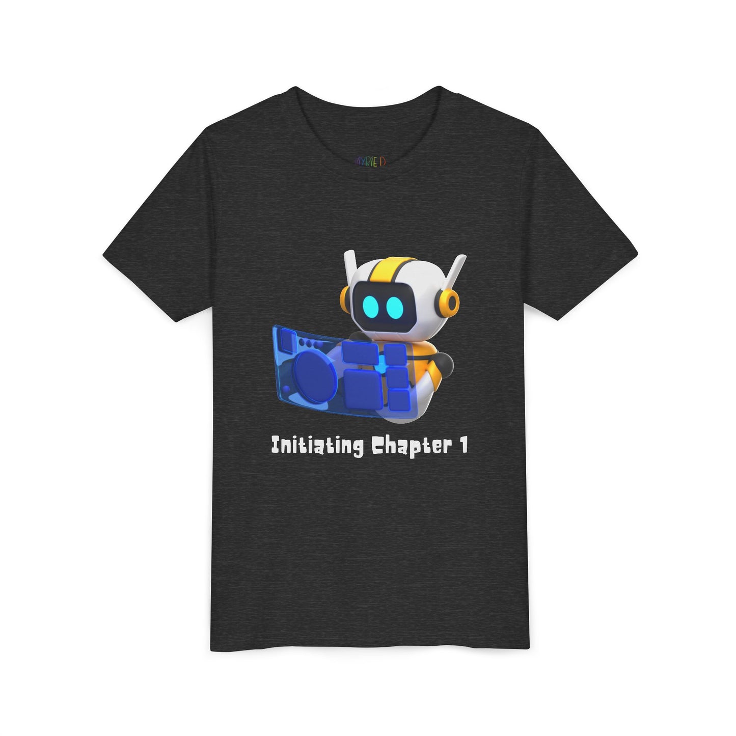Youth Initiating Chapter 1 Tee – Robot Reading Adventure Shirt, A fun first chapter for future book lovers and digital dreamers alike.
