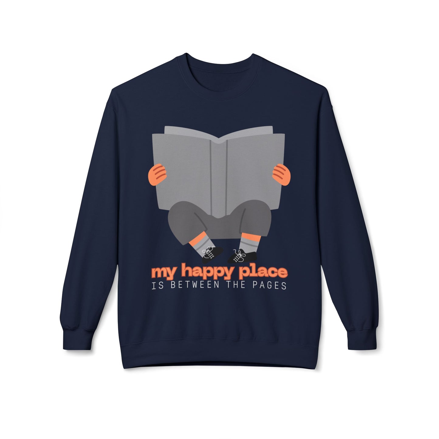 Teen/Adult Unisex My Happy Place Is Between the Pages Sweatshirt – Cozy Book Lover Reading Apparel