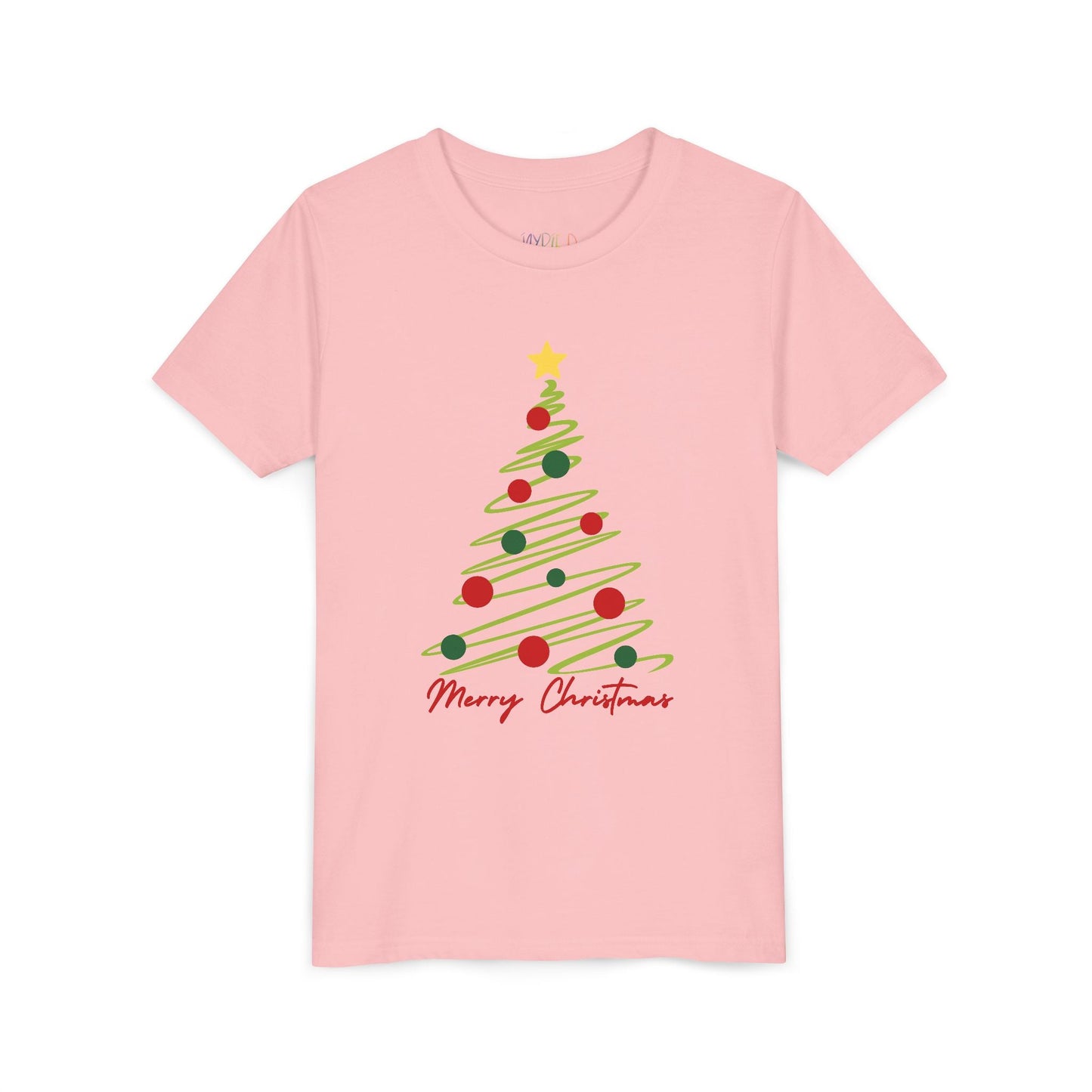 Youth Merry Christmas T-Shirt – Simple Holiday Tree Design Printify