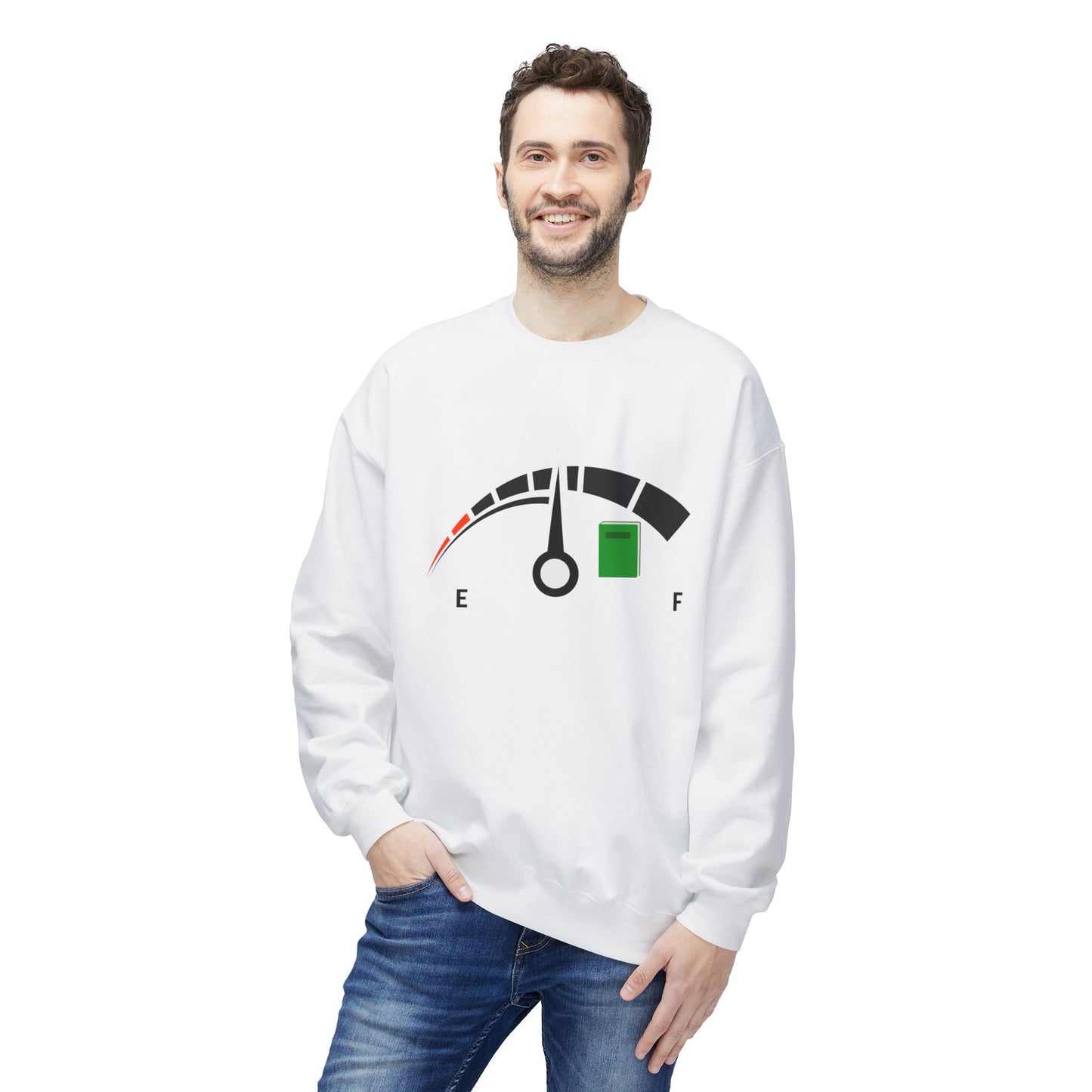 Teen/Adult Unisex Running on Books Sweatshirt, Fuel Gauge Reader Crewneck