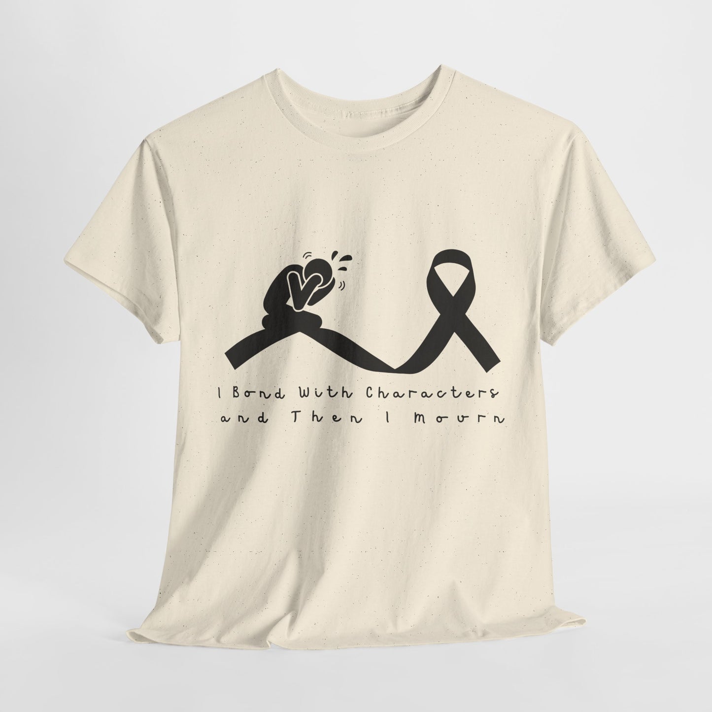 Teen/Adult Unisex I Bond With Characters and Then I Mourn Tee – Book Loss Awareness (Ribbon Edition)