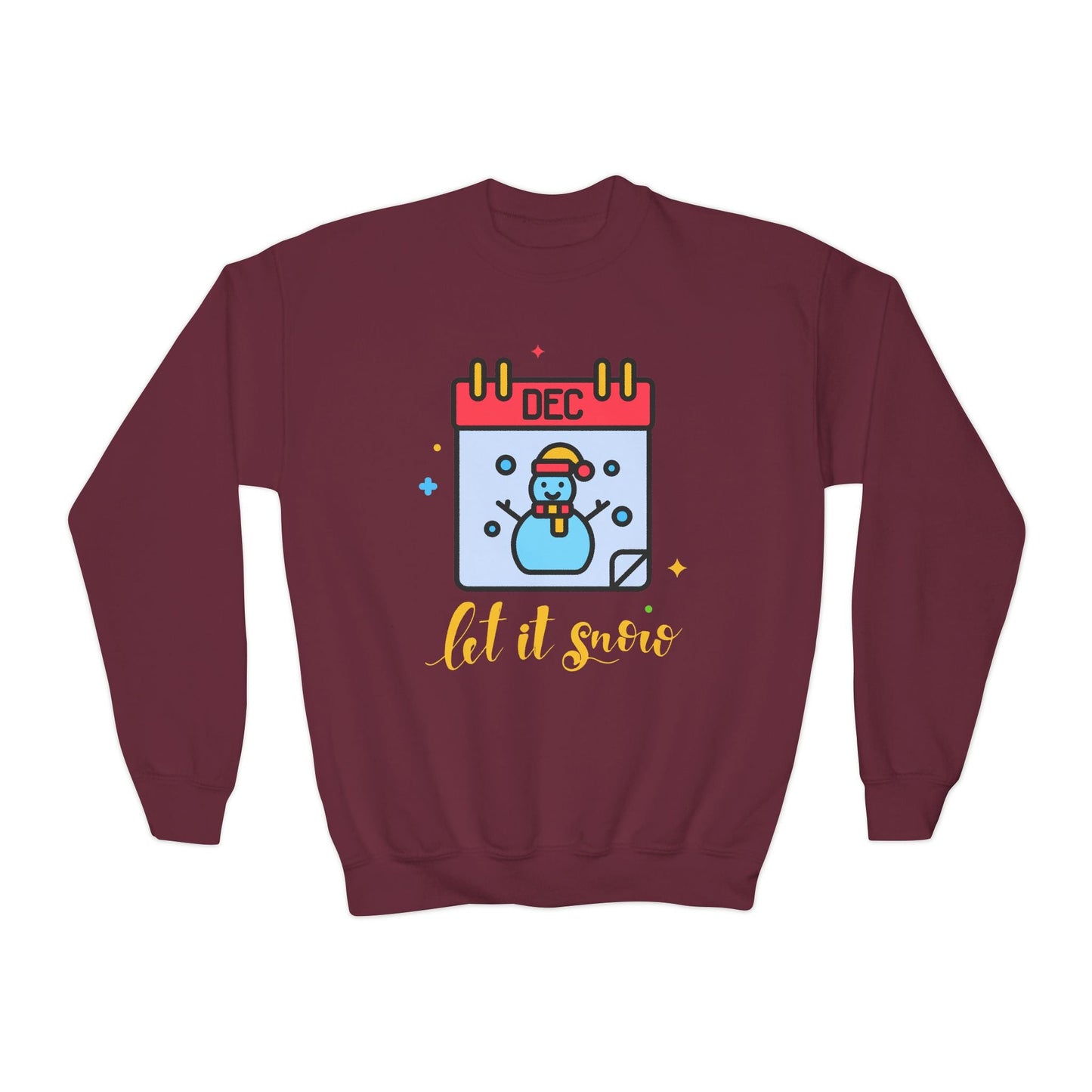 Youth Let It Snow Sweatshirt – December Snowman Calendar Design Printify