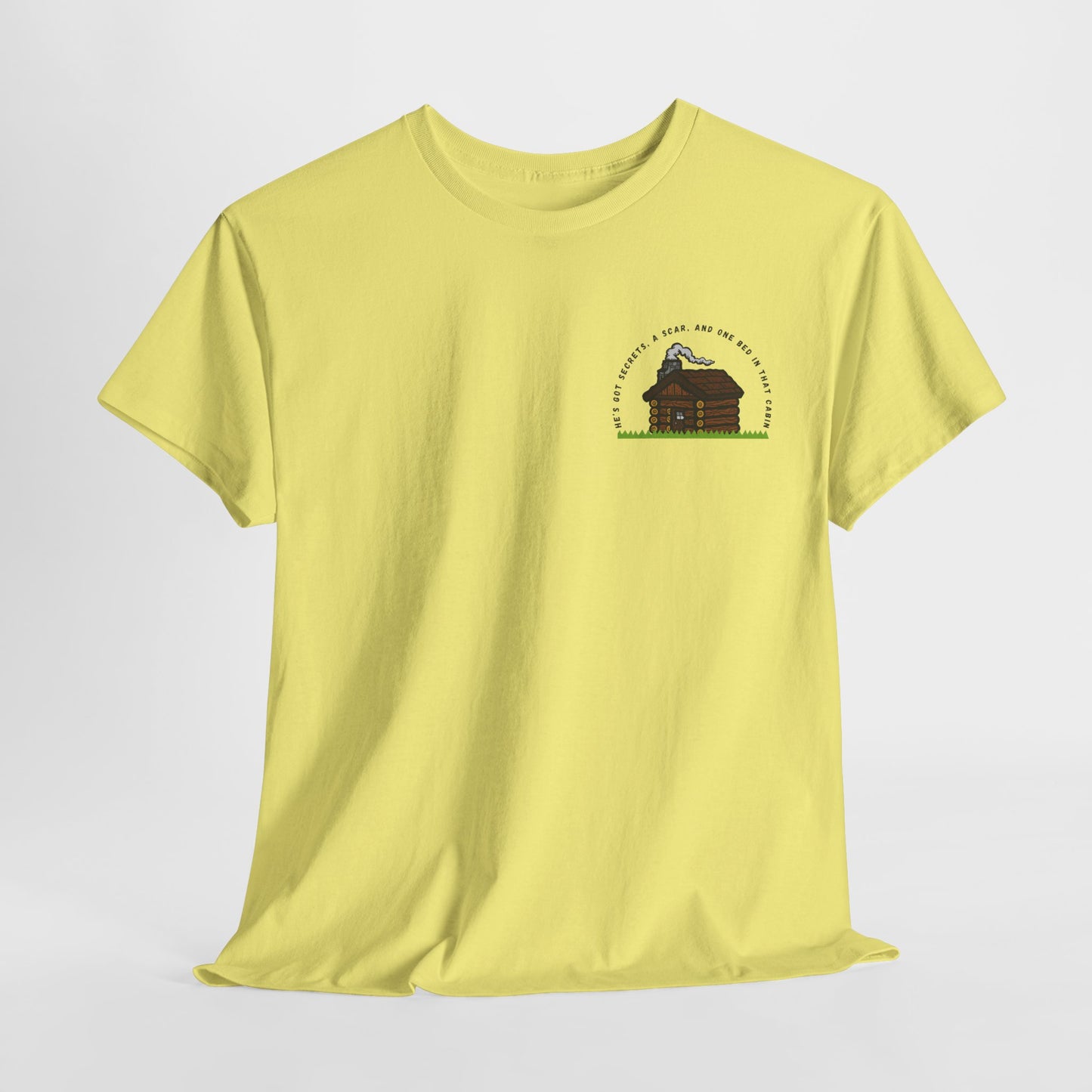 Teen/Adult Unisex Tee – He’s Got Secrets, a Scar, and One Bed in That Cabin (Little Edition)