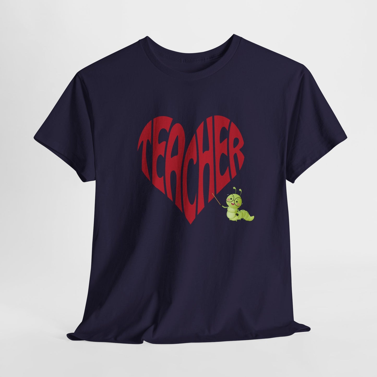 Teen/Adult Unisex Teacher Heart Tee – Retro Style with Bookworm Charm
