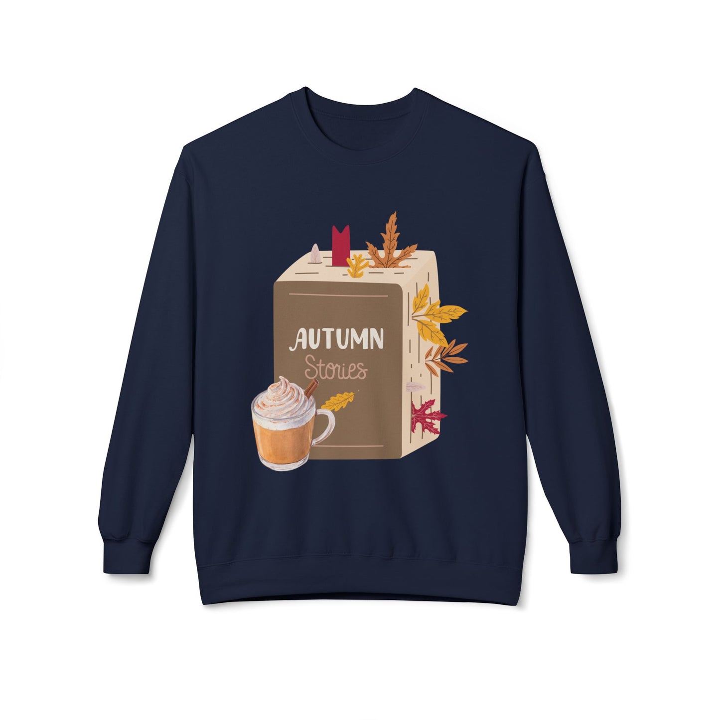 Teen/Adult Unisex Autumn Stories Sweatshirt – Fall Book Lover Crewneck with Coffee & Leaves