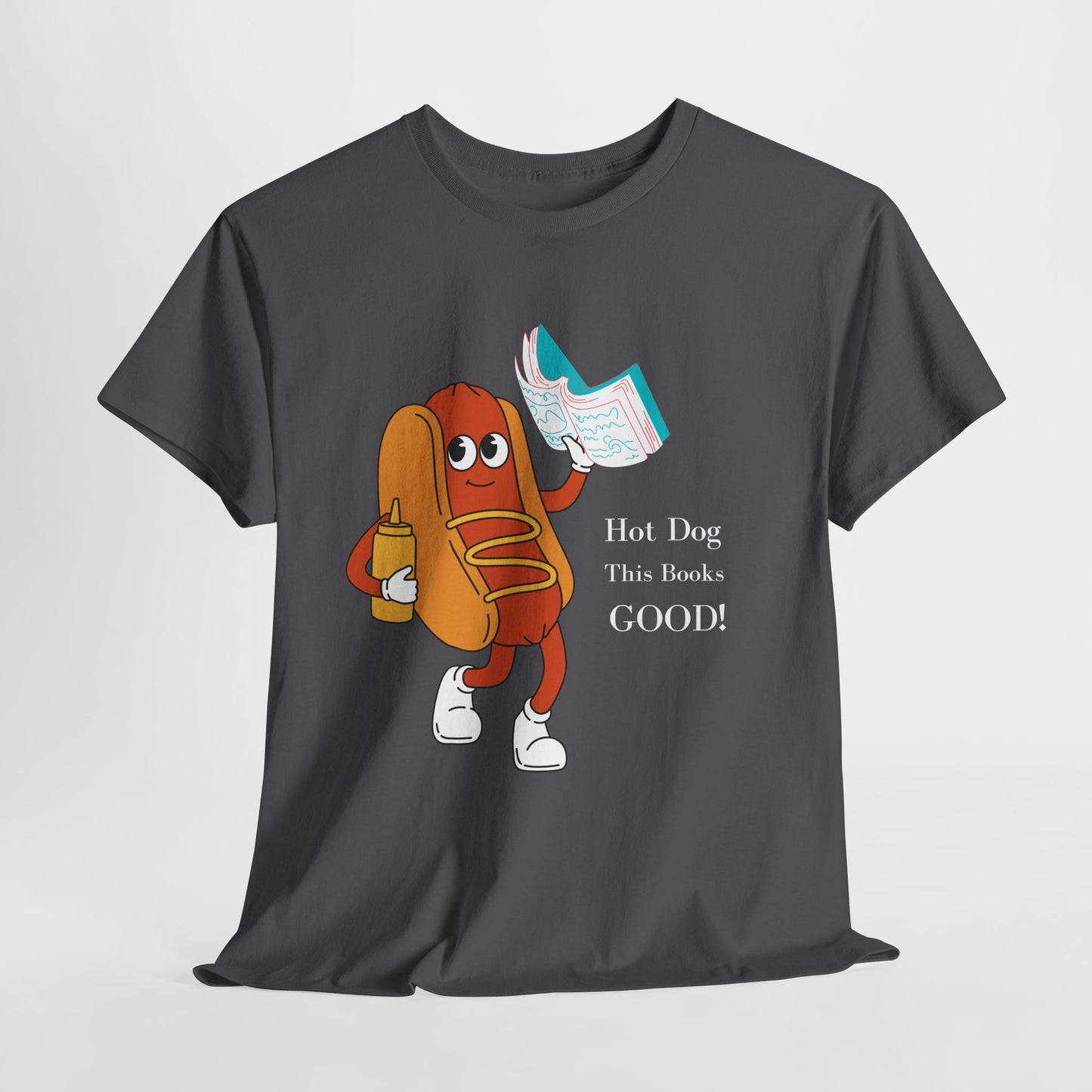 Teen/Adult Unisex Hot Dog, This Book’s GOOD! Tee – Punny Apparel for Hungry Readers