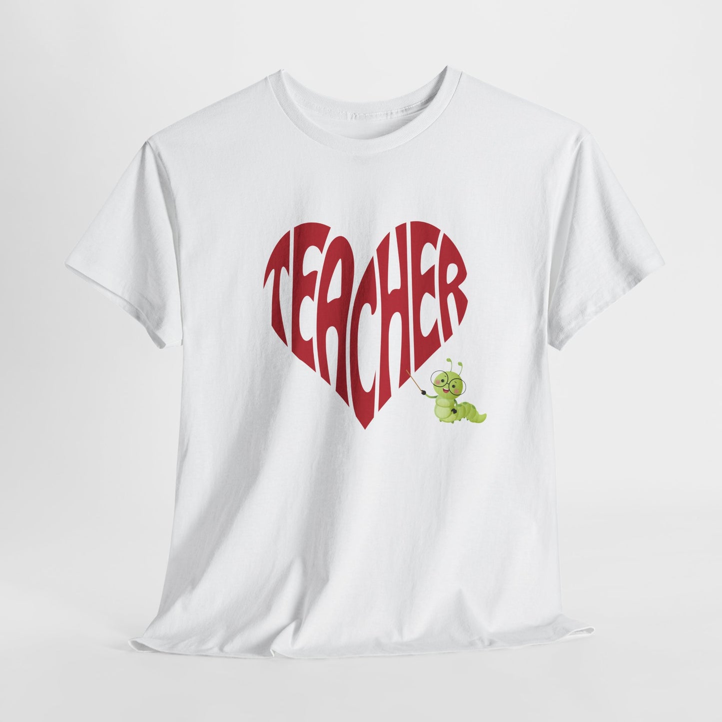 Teen/Adult Unisex Teacher Heart Tee – Retro Style with Bookworm Charm