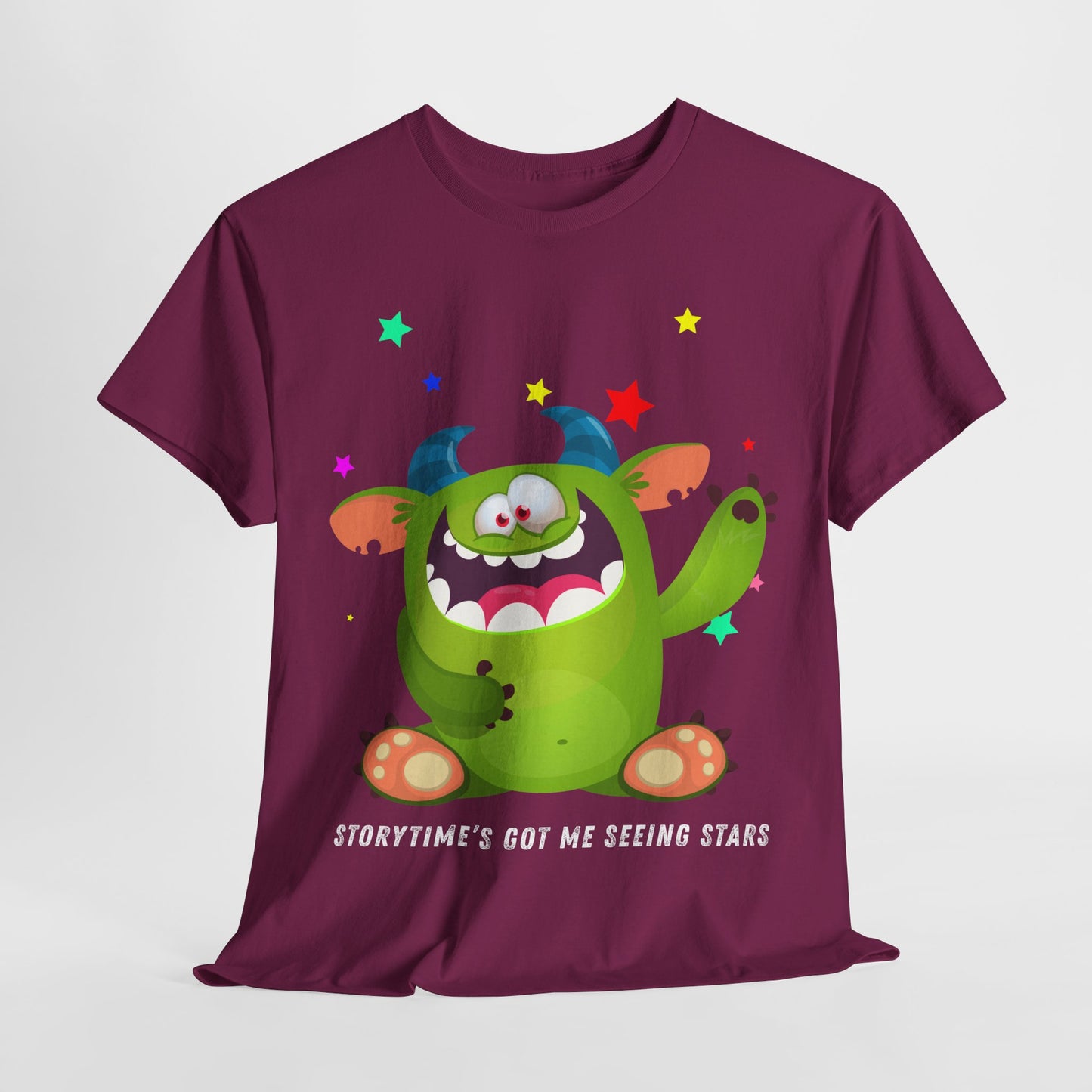 Teen/Adult Unisex Storytime’s Got Me Seeing Stars – Playful Monster Reading Tee