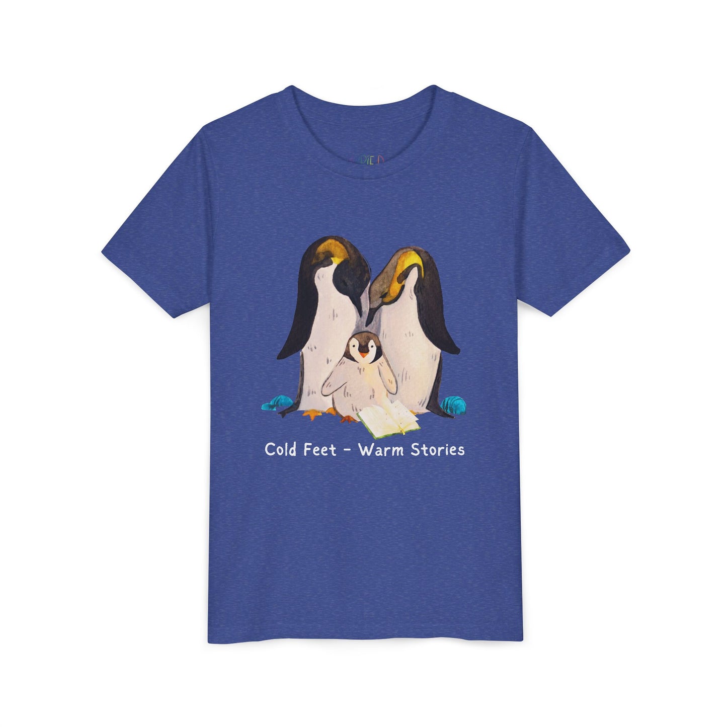 Youth Cold Feet β Warm Stories Tee β Cozy Penguin Shirt for Wintertime Readers