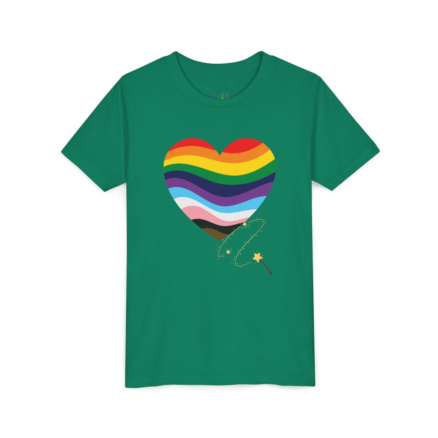 Youth Wand-Swished Rainbow Heart Tee – Lead with Love, Shine with Pride