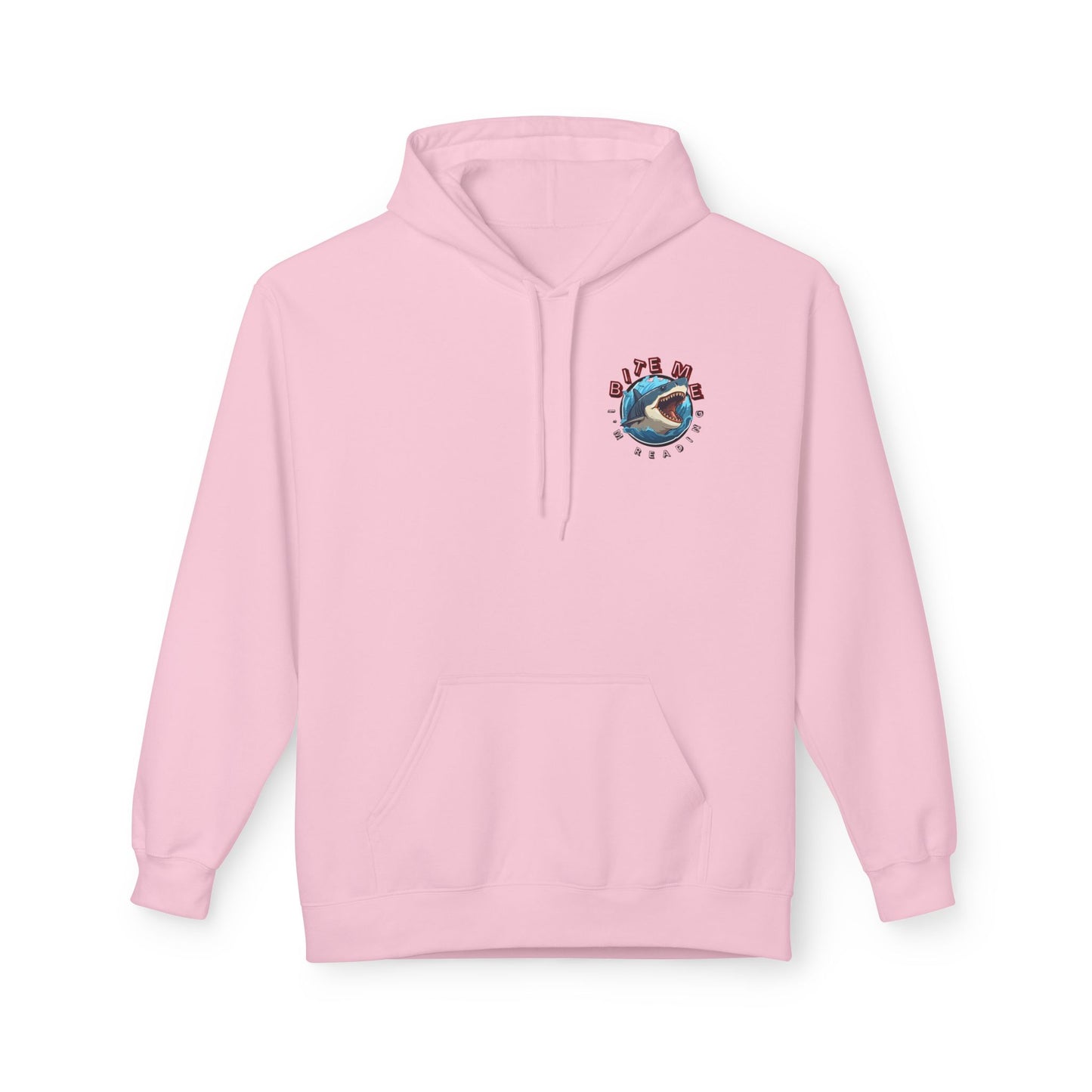 Teen/Adult Unisex Bite Me Hoodie β Funny Shark Reading Design