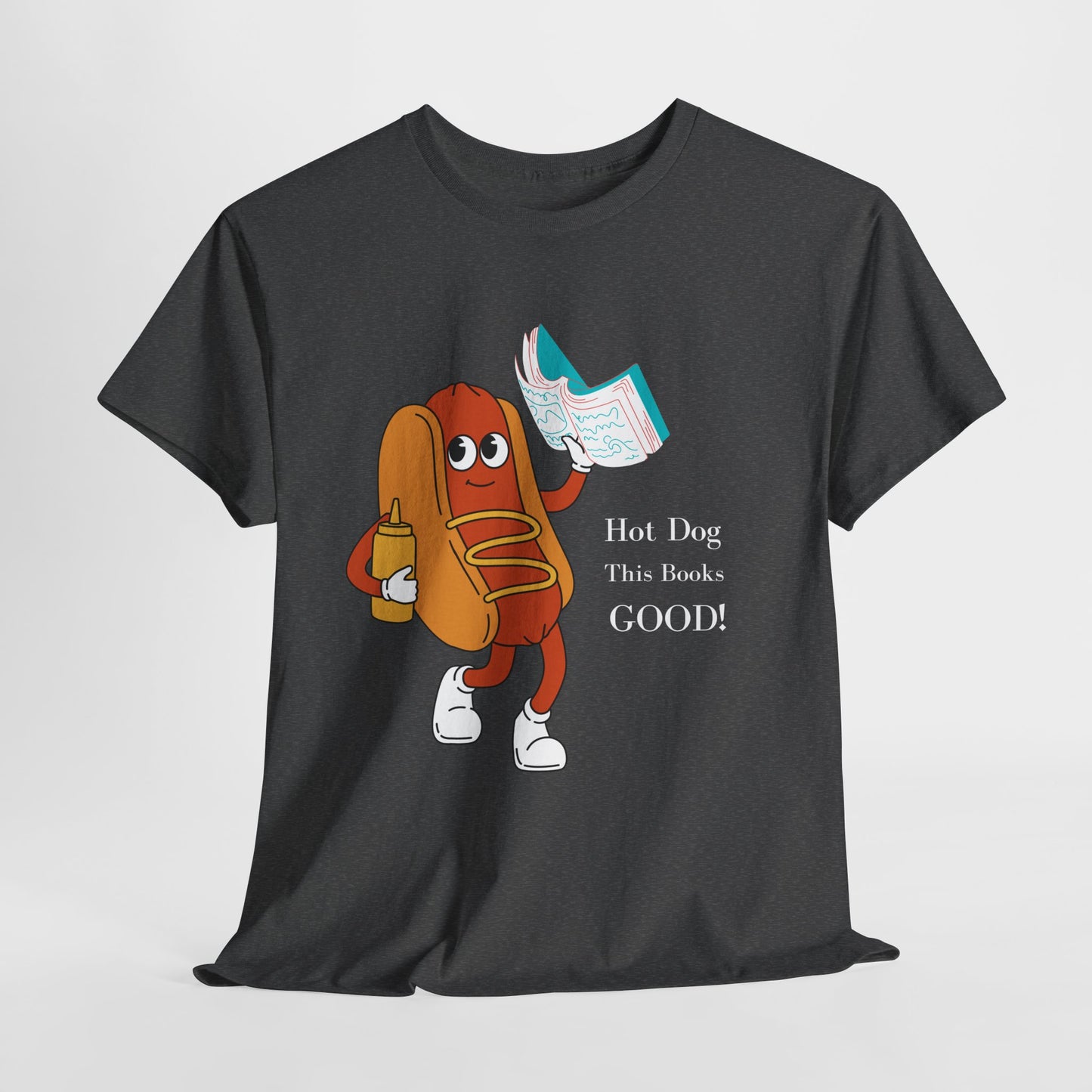 Teen/Adult Unisex Hot Dog, This Book’s GOOD! Tee – Punny Apparel for Hungry Readers