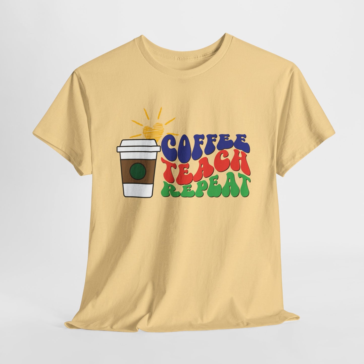 Teen/Adult Unisex Coffee. Teach. Repeat. Tee – Groovy Retro Shirt for Teachers