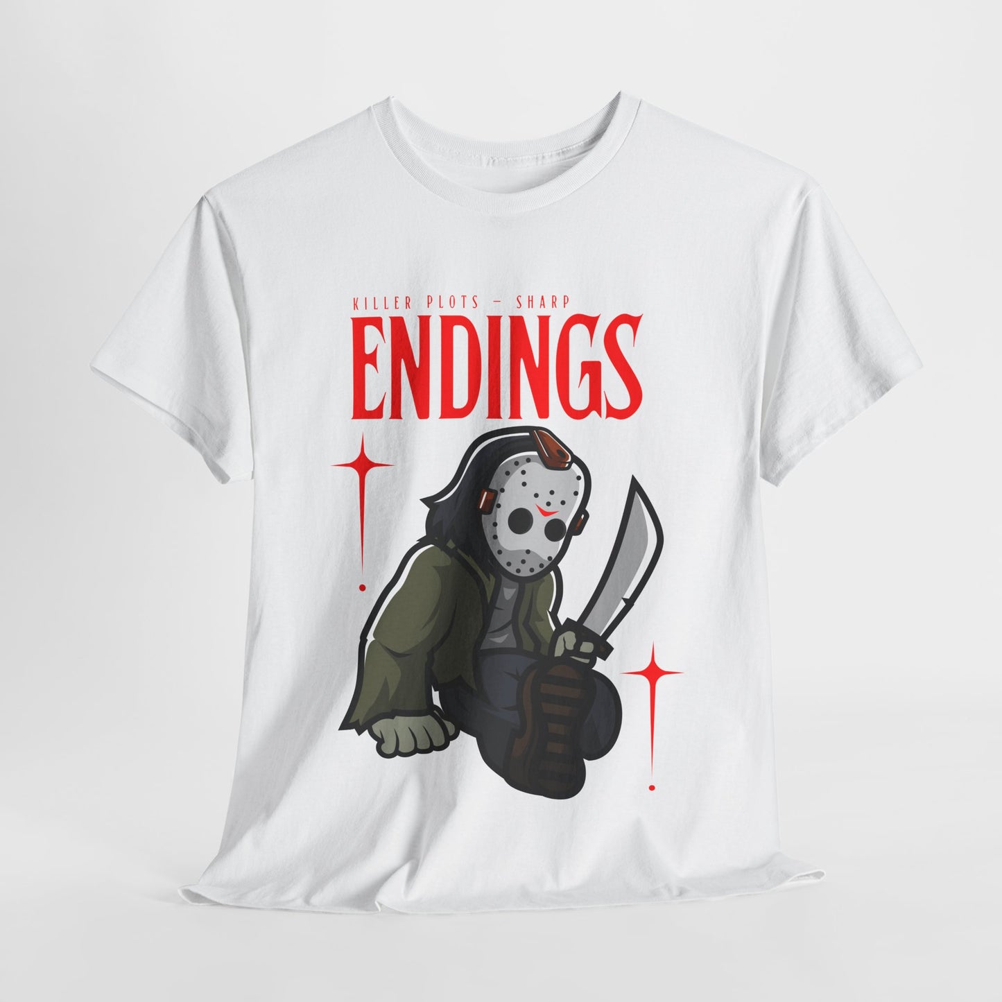 Teen/Adult Unisex Killer Plots, Sharp Endings T-Shirt – Horror Slasher Graphic Tee
