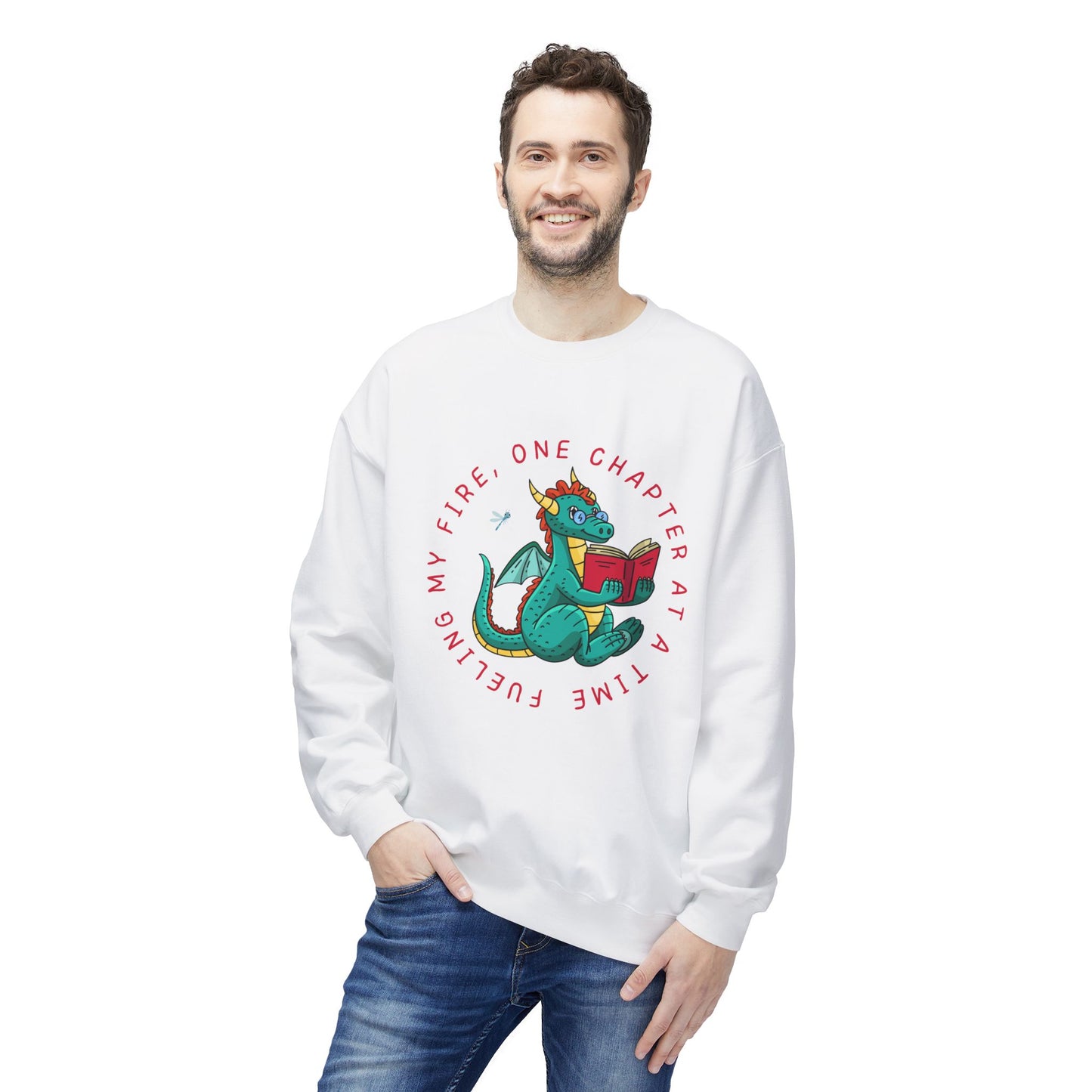 Teen/Adult Unisex Fueling My Fire Dragon Reading Sweatshirt