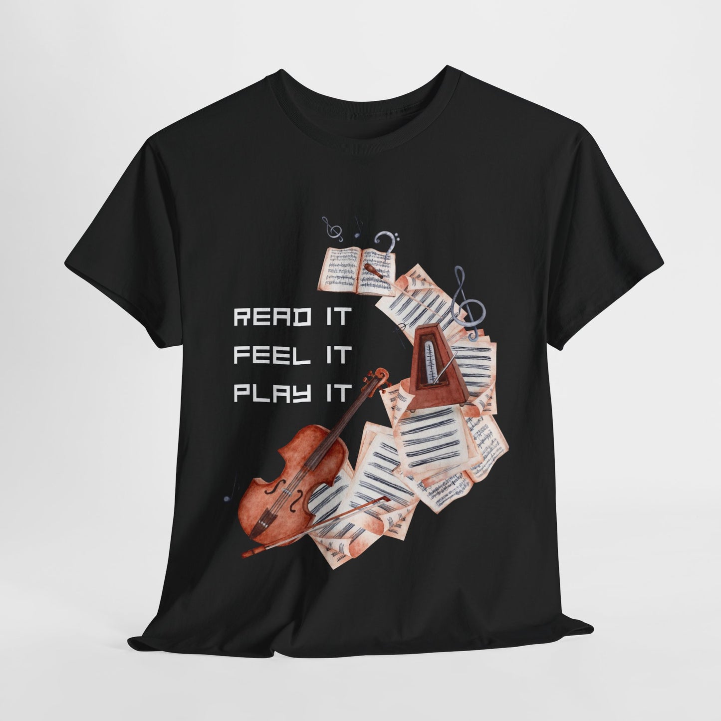 Teen/Adult Unisex Read It, Feel It, Play It Tee – A Symphony for Storytellers and Musicians